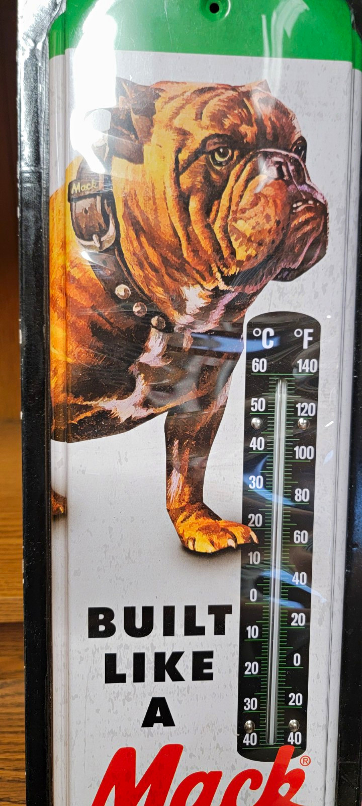Mack Built Like a Mack Bulldog Metal Advertising Thermometer