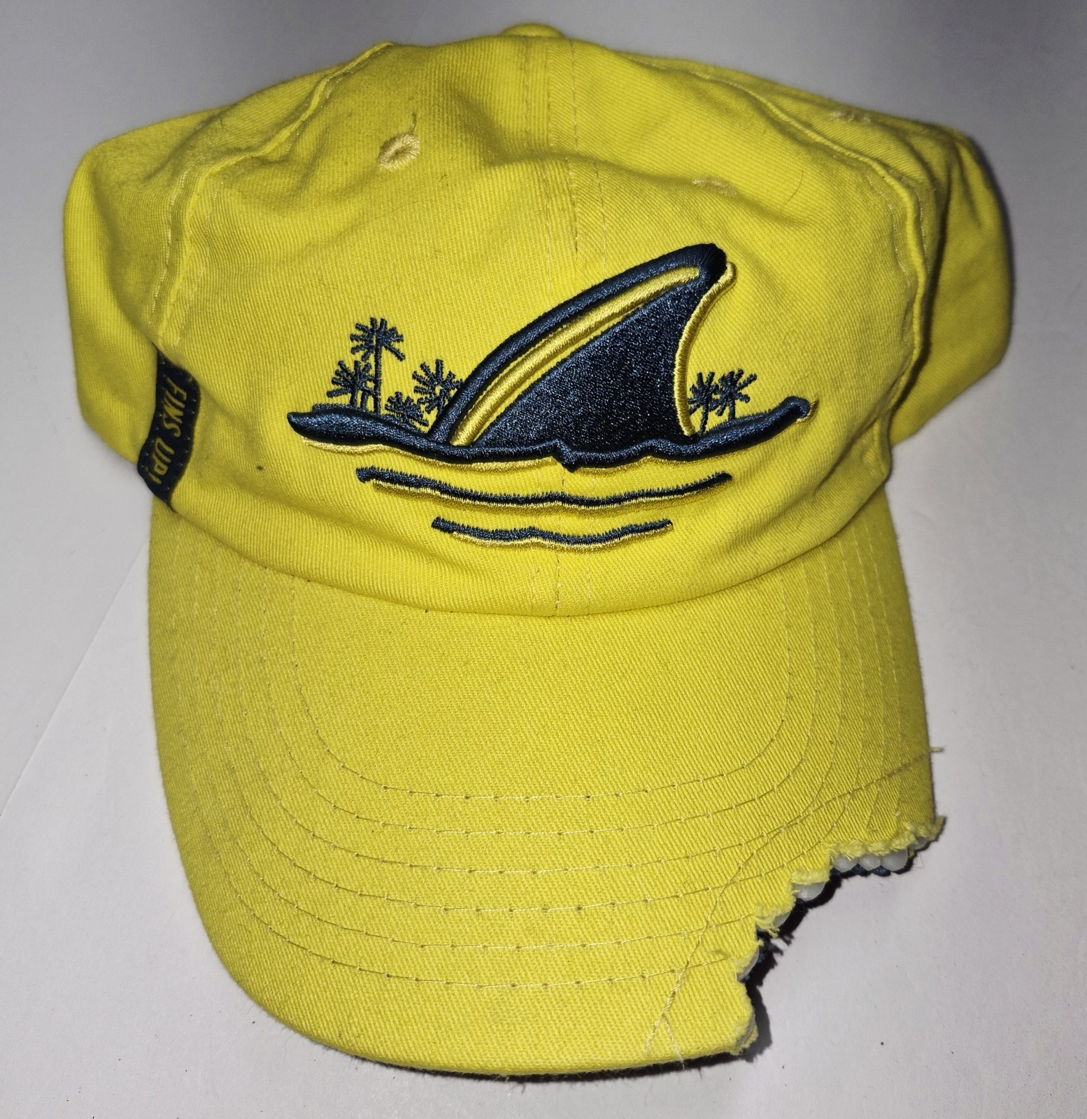 LandShark Lager Beer Hat Distressed Shark Bite Fins Up Margaritaville Cap EUC
