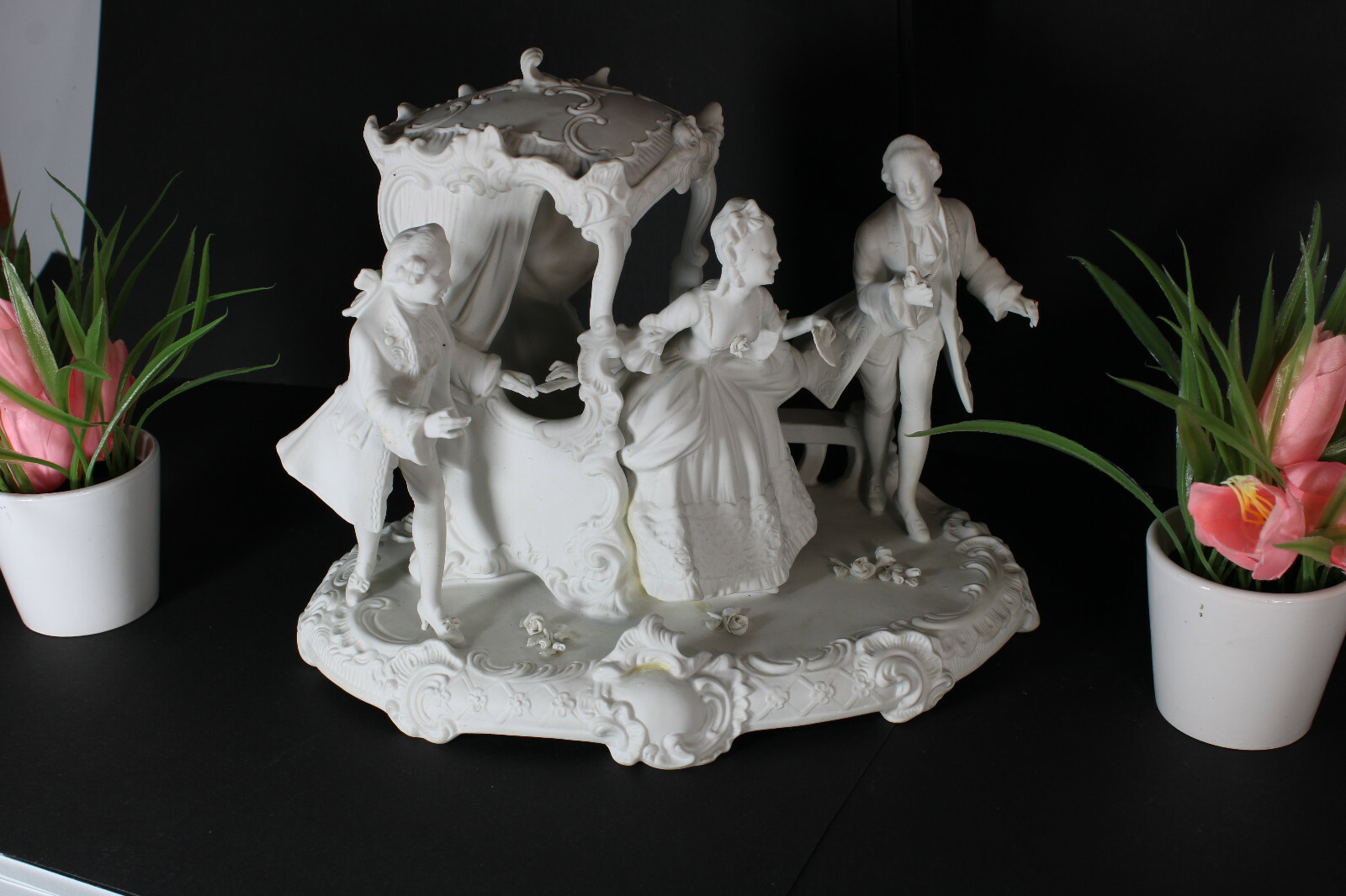 LArge german unterweissback bisque porcelain group coach statue figurine