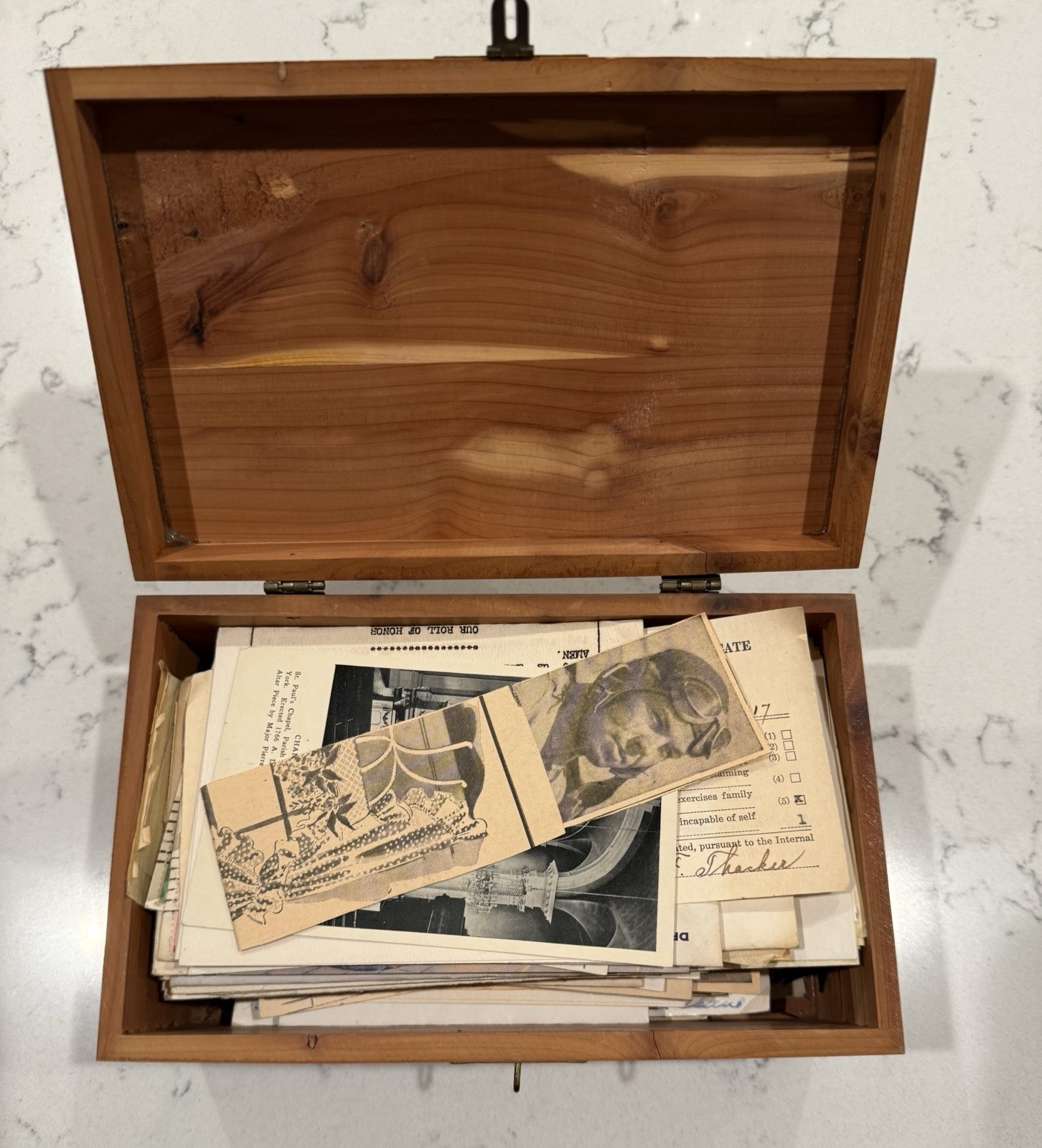 Ephemera Lot In Vintage Wood Box Mainly 1930’s-1950’s