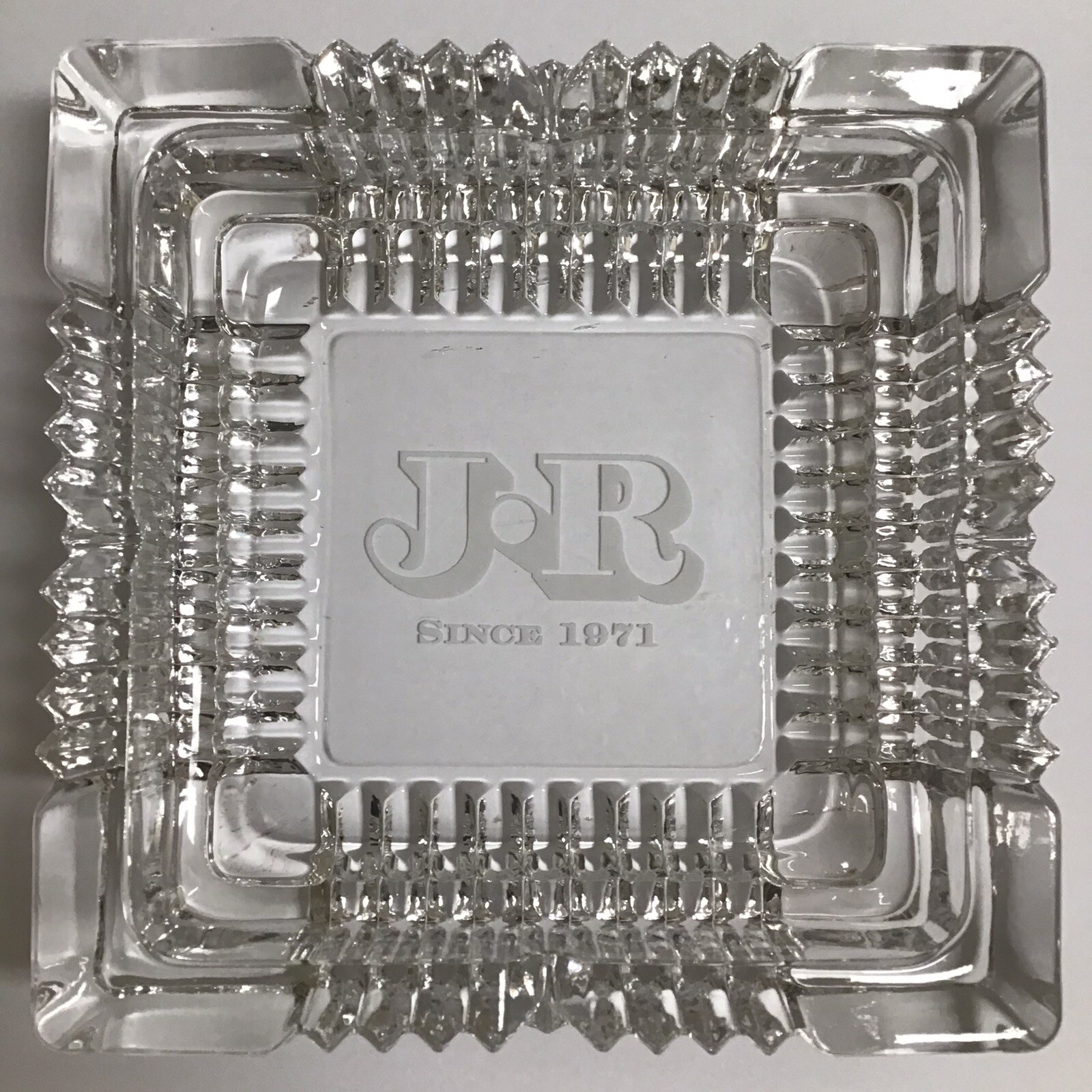 JR CIGARS Ashtray Cut Crystal 7x7” Heavy 3 lb Desk Office NY Since 1971 Vintage
