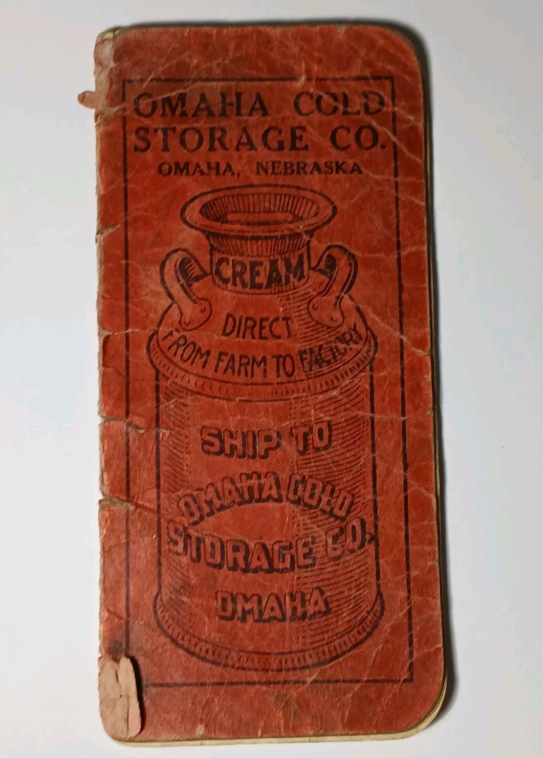 1925 Old Vintage Antique Omaha Nebraska Omaha Cold Storage Cream Milk Jug Ledger