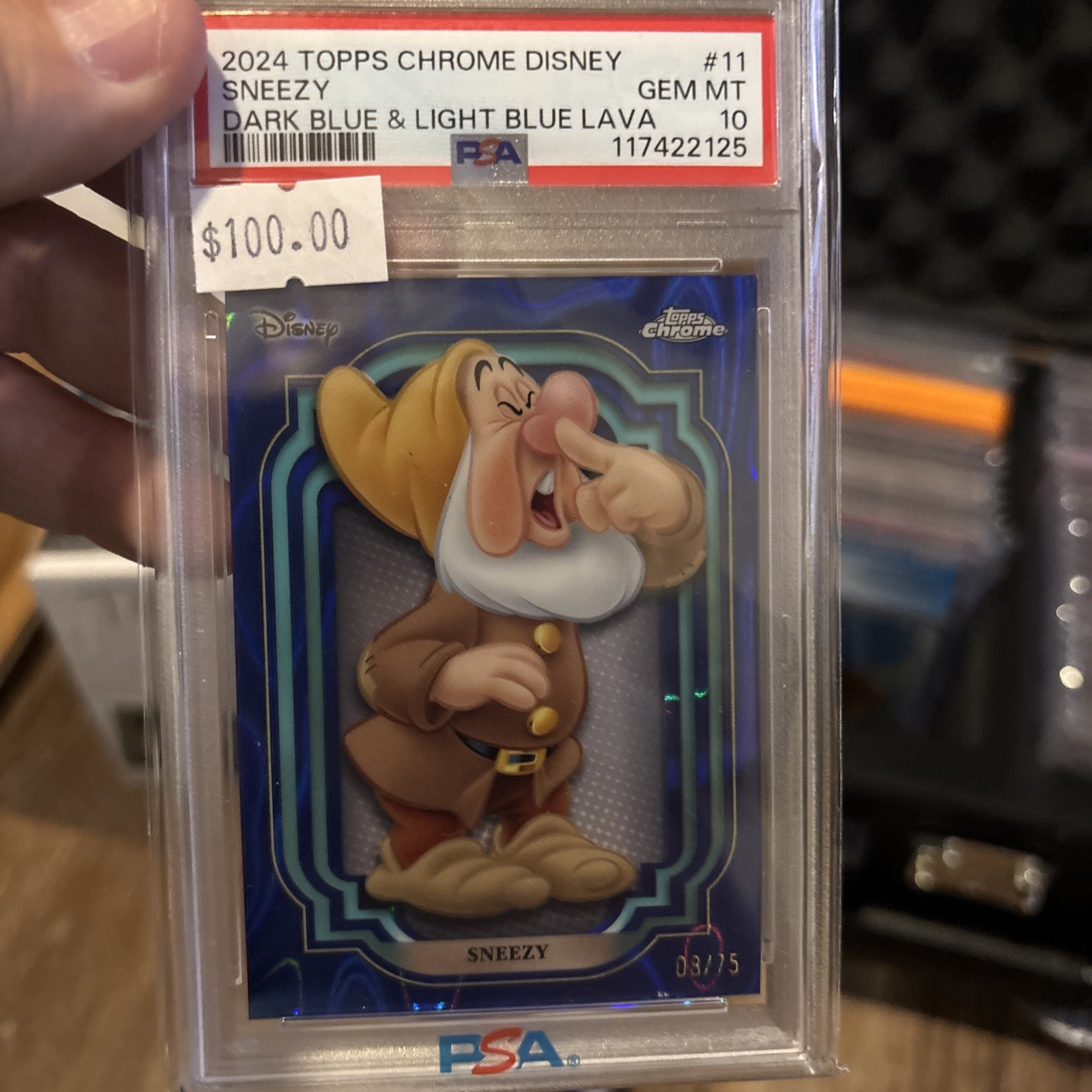 2024 Topps Chrome Disney Sneezy #11 PSA 10 Dark Light Blue Lava /75