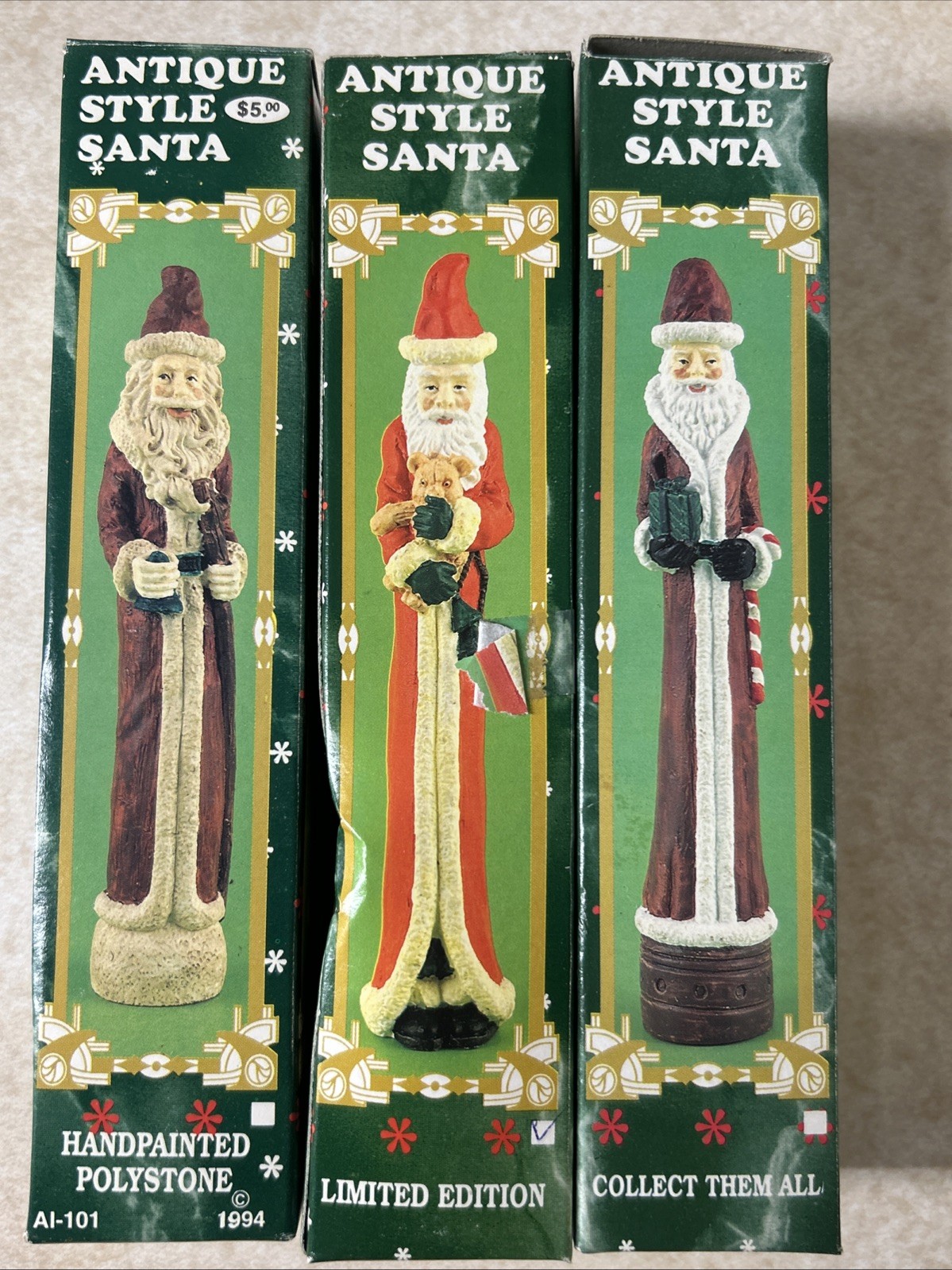 Vintage Antique Style Santa - Hand painted PolyStone 1994  Lot Of 3  Different