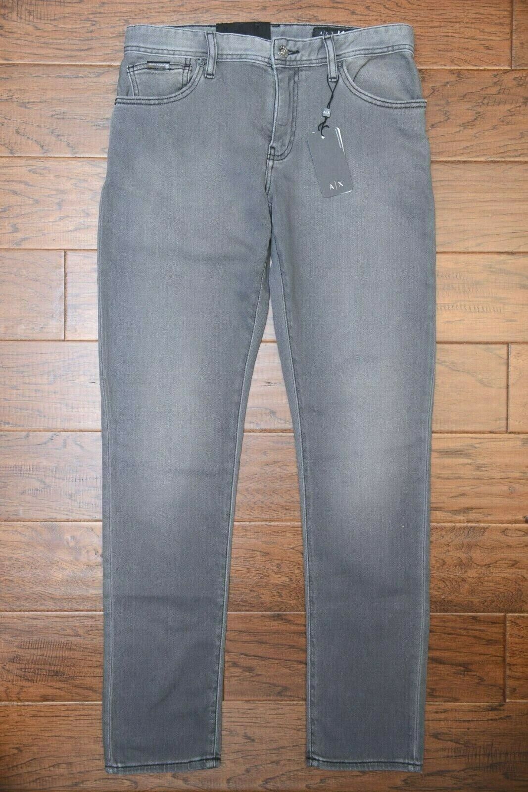 Armani Exchange A|X J14 Mens Skinny Fit Stretch Cotton Light Gray Denim Jeans 32
