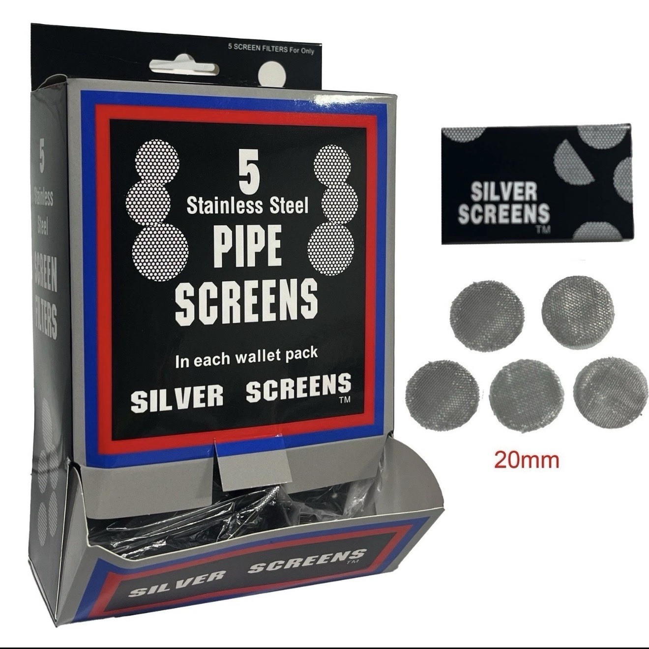 500 Premium Silver Screens Tobacco Pipe Filters - (100 packs of 5)