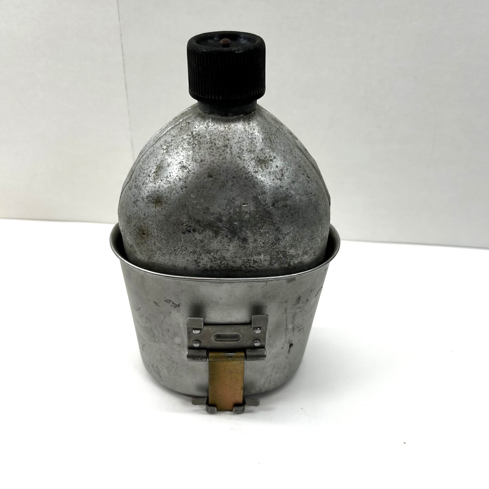 Vintage WWI Vintage Military Metal Canteen and Cup, U.S. 1918-B.A. Co War Relic
