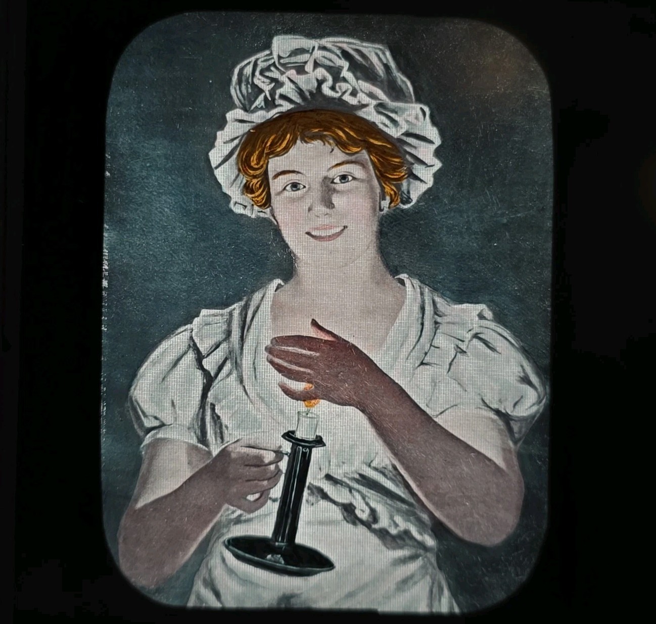 Antique Good Night Magic Lantern Slide Hand Colored A T Thompson Boston Girl