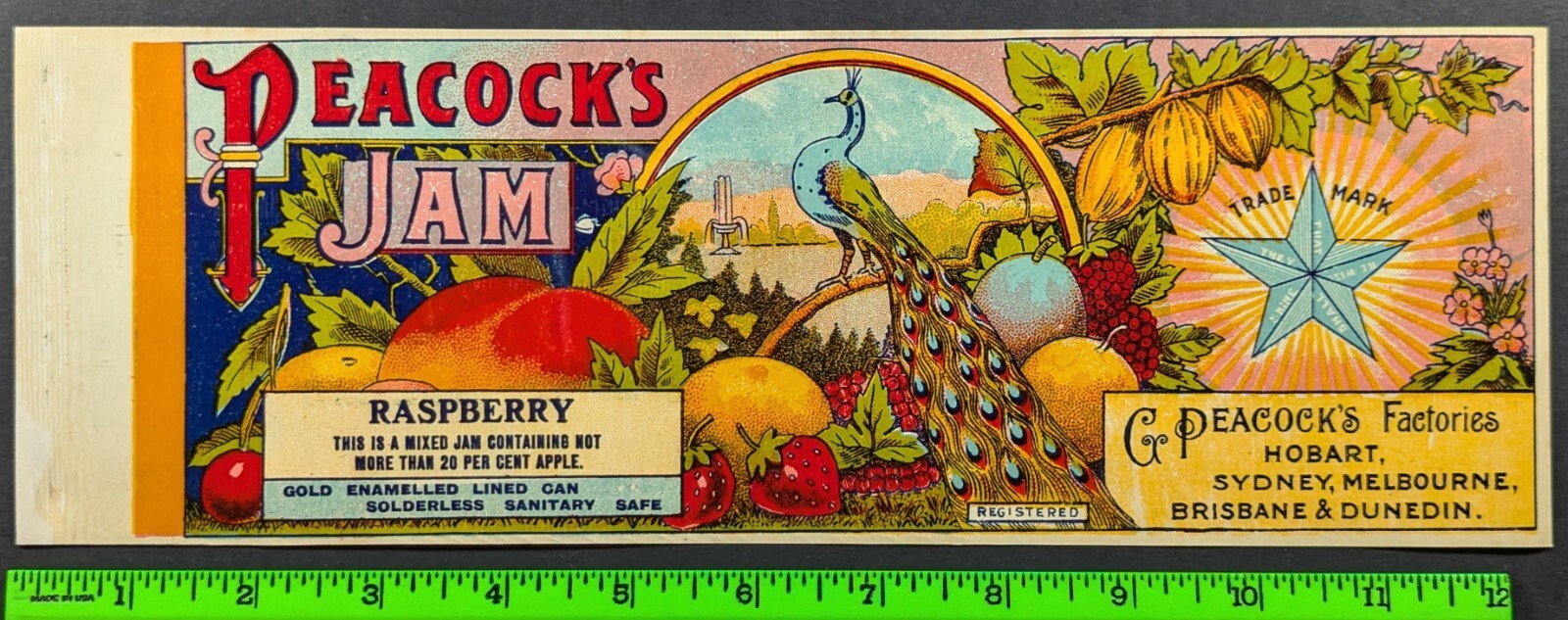 Vintage 1900\'s Peacock\'s Rasberry Jam Food Label
