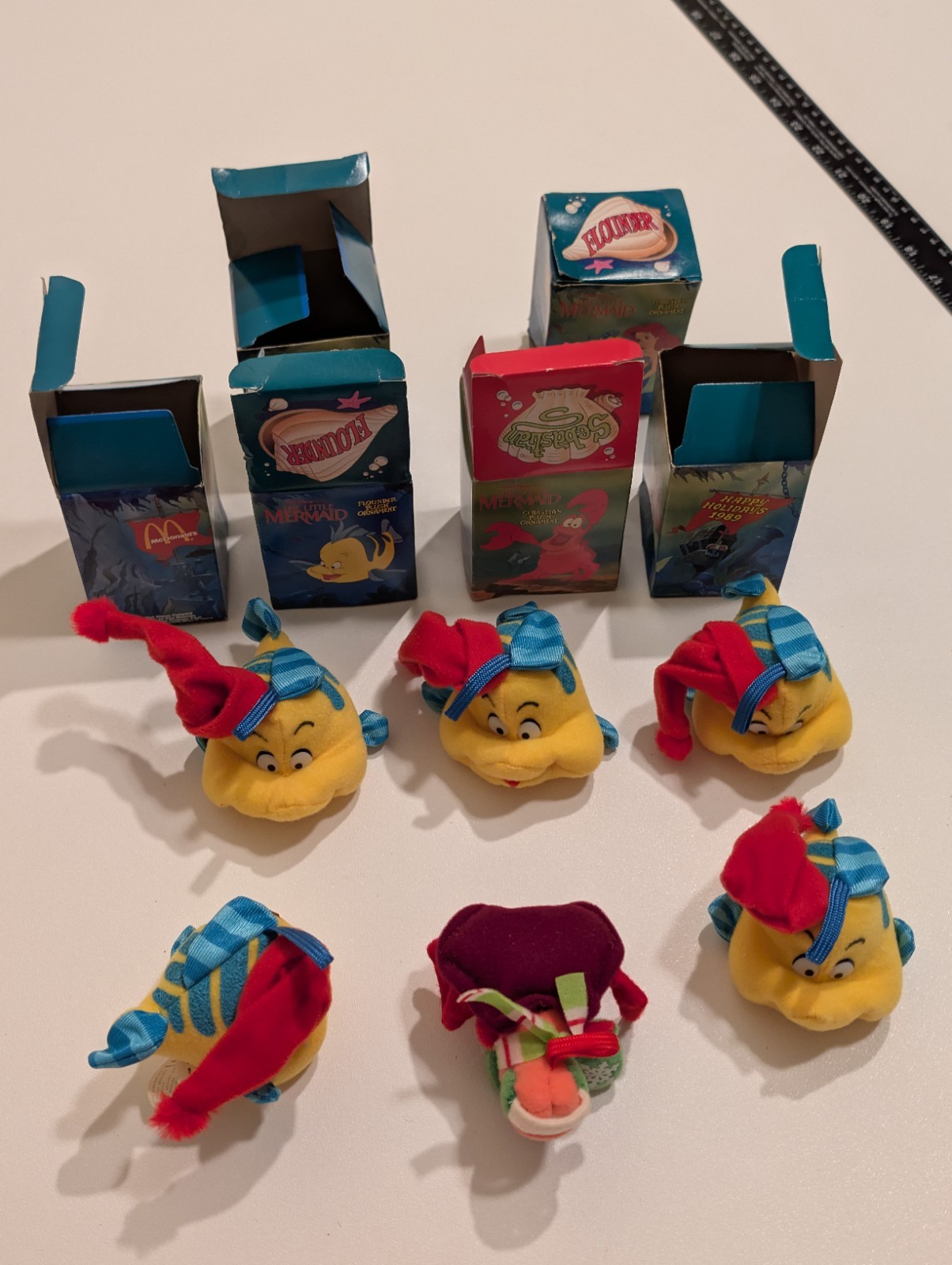 1989 Disney McDonald’s (6) Little Mermaid Flounder And Crab Plush Ornament w/box