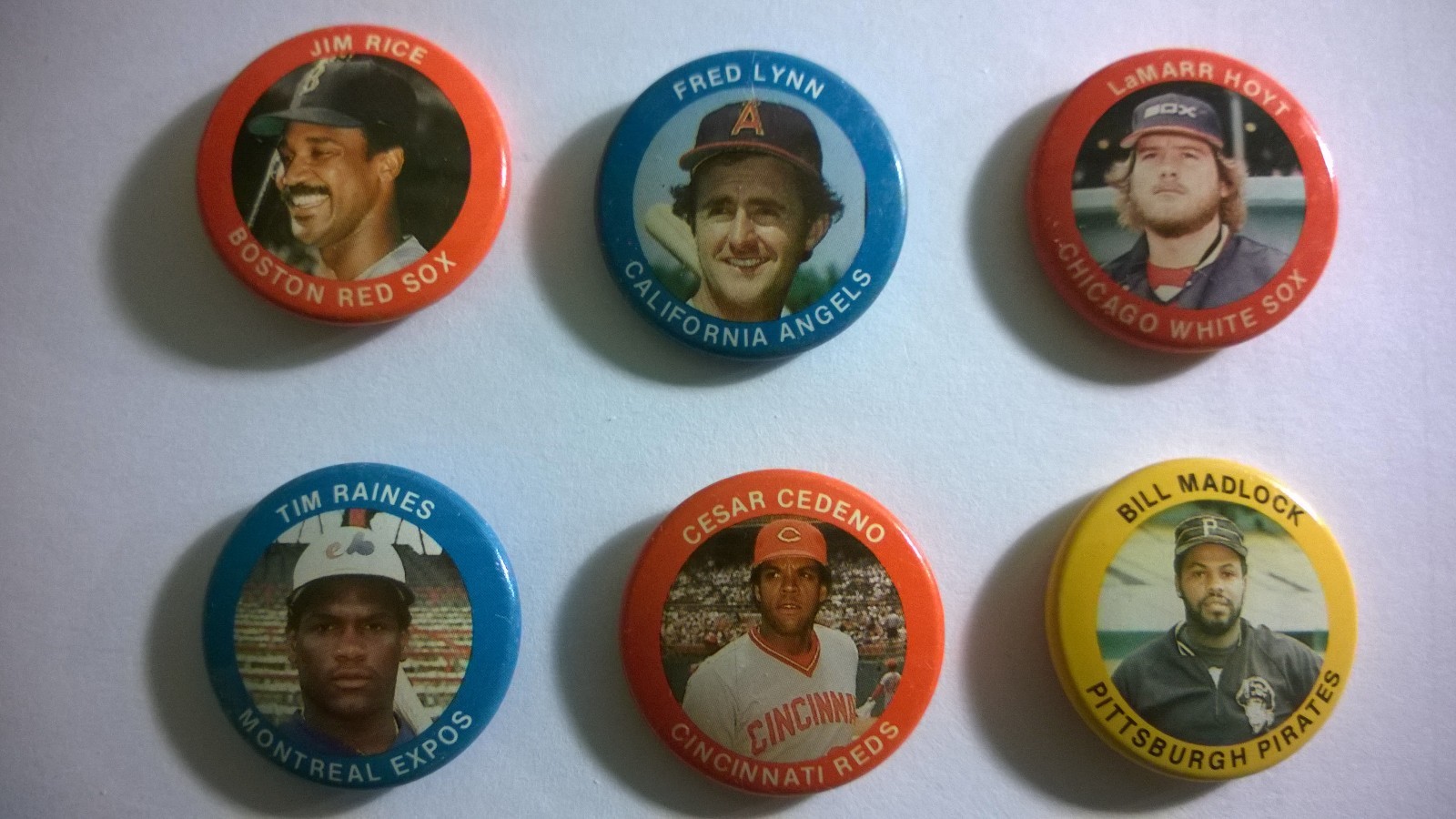 Vintage 1984 FUN FOODS BASEBALL BUTTON PINS - SET OF 6