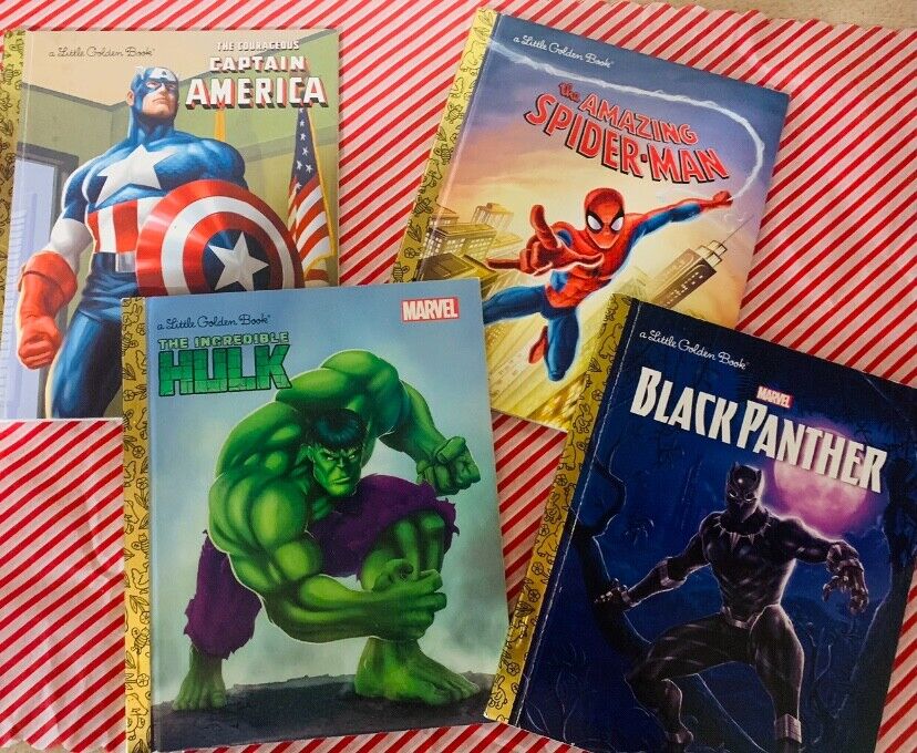 Marvel Golden Books Set of 4 Hulk Black Panther Captain America SpiderMan