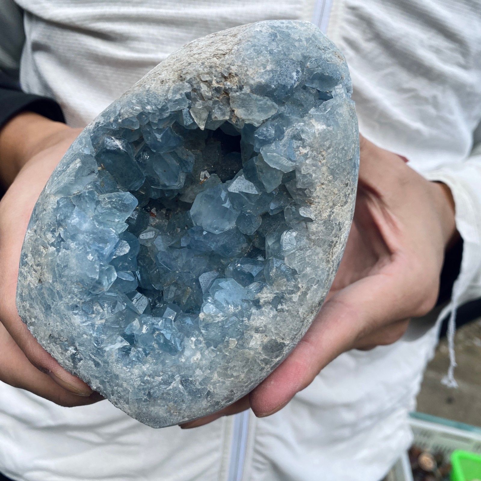 4.1lb Natural Blue Celestite Crystal Geode Quartz Cluster Mineral Specimen