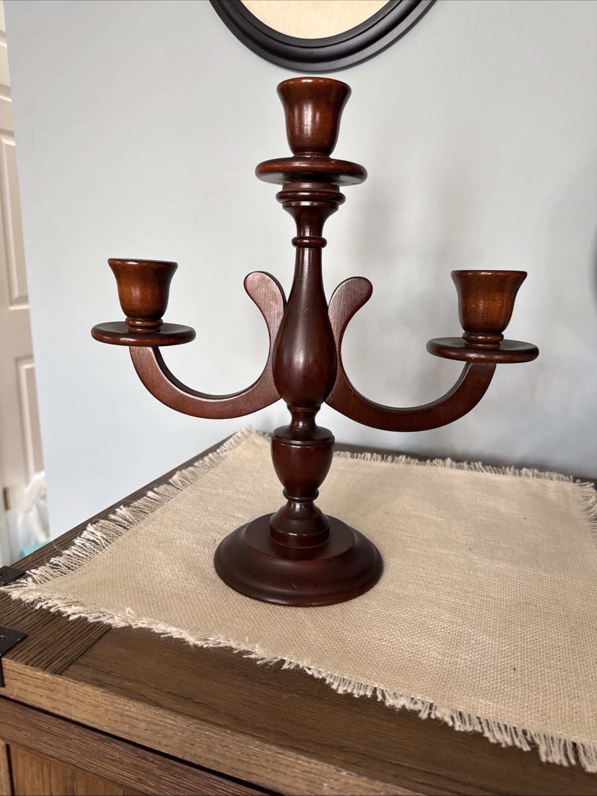 Vintage Wooden MCM Candleabra Candle Holder- 3 Candle
