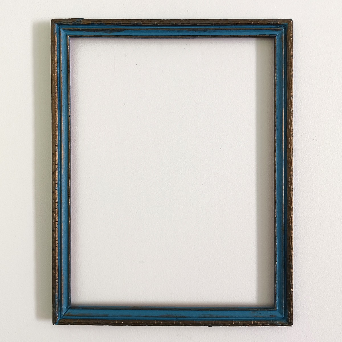Antique Early 20th Century Petrol Blue & Gold Gilt Wood Thin Art Frame 9 x 12