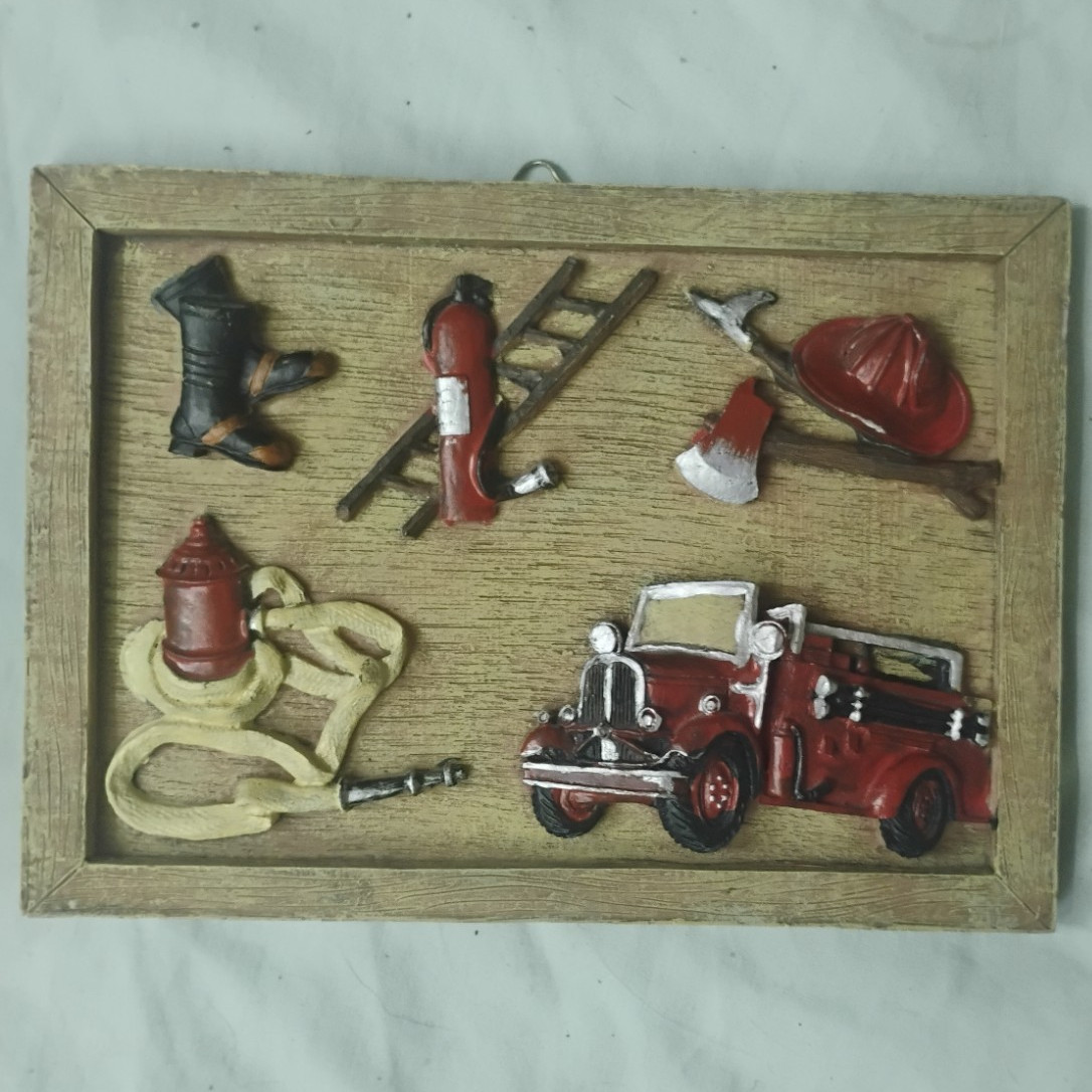 Firefighting & Rescue Wall Plaque Sign w/ Fire Truck Helmet Ladder Hose