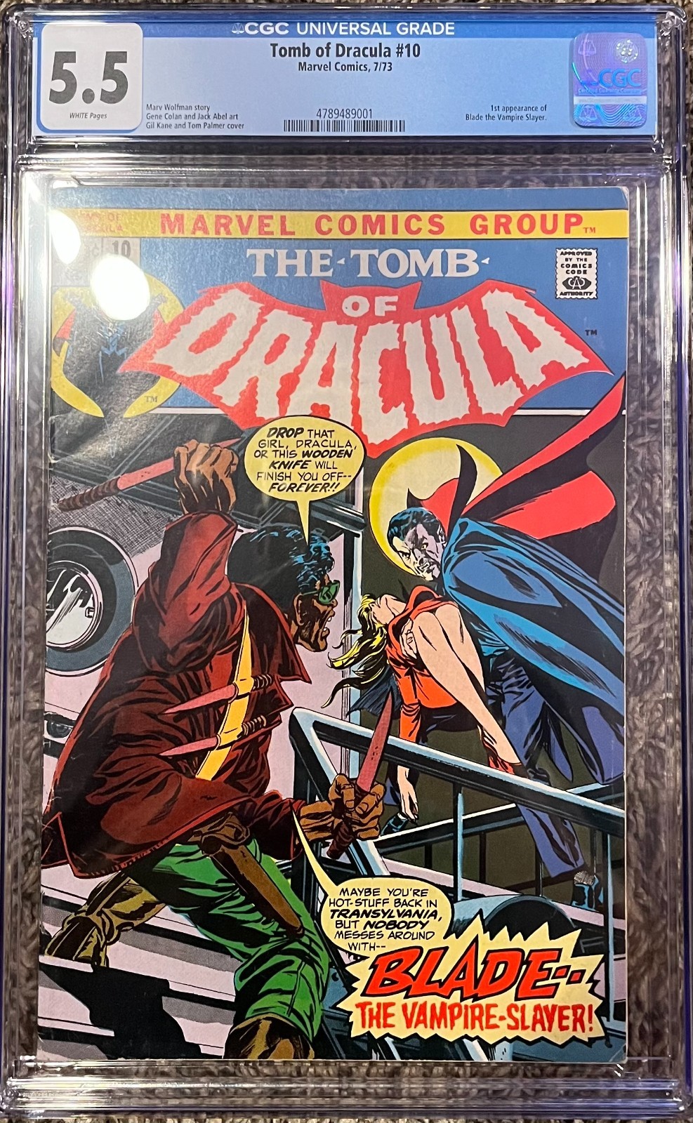 Tomb of Dracula #10 CGC 5.5 White Pages Marvel Comics 1973 Fresh Grade 1st Blade