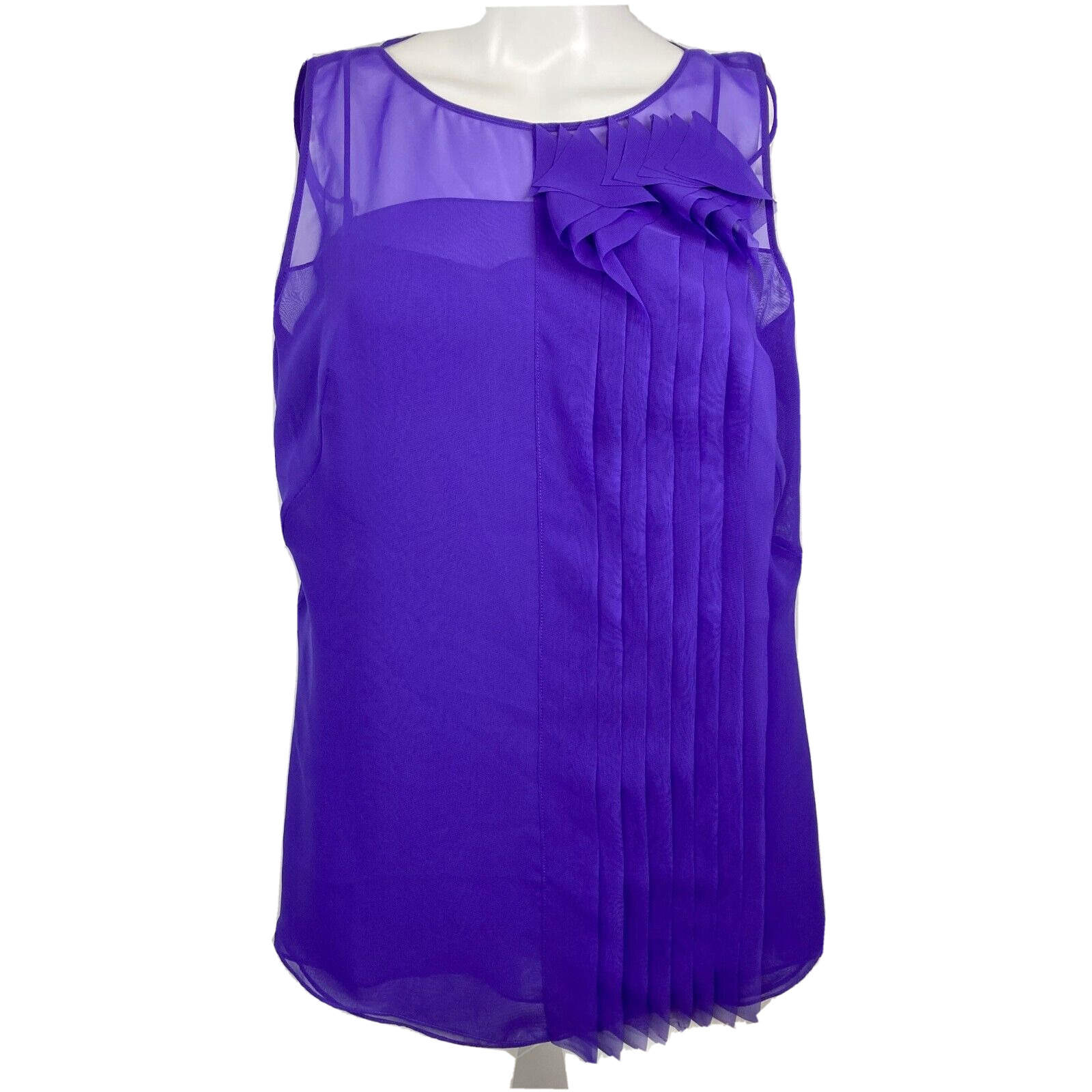 AKRIS Punto Womens Purple Chiffon Pin Tuck Top Sz 8 Sheer Over Cami 2PC