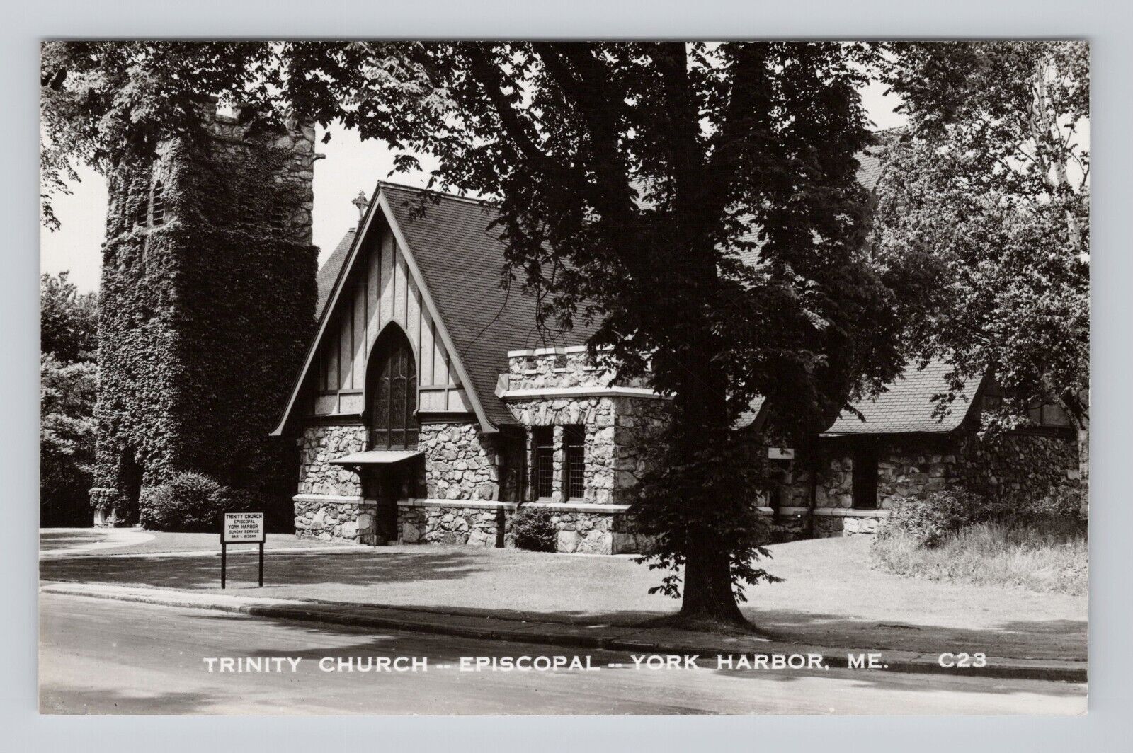 Postcard RPPC Trinity Church Episcopal York Harbor Maine