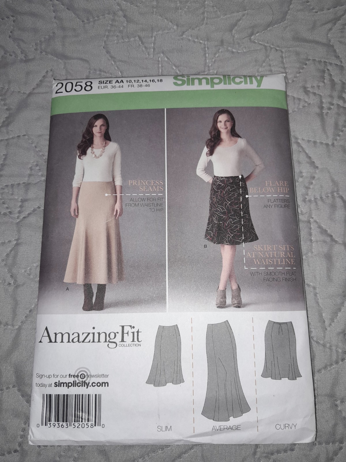 Simplicity Pattern 2058 Amazing Fit Skirt Slim Avg & Curvy sz 10-18 FF Uncut 