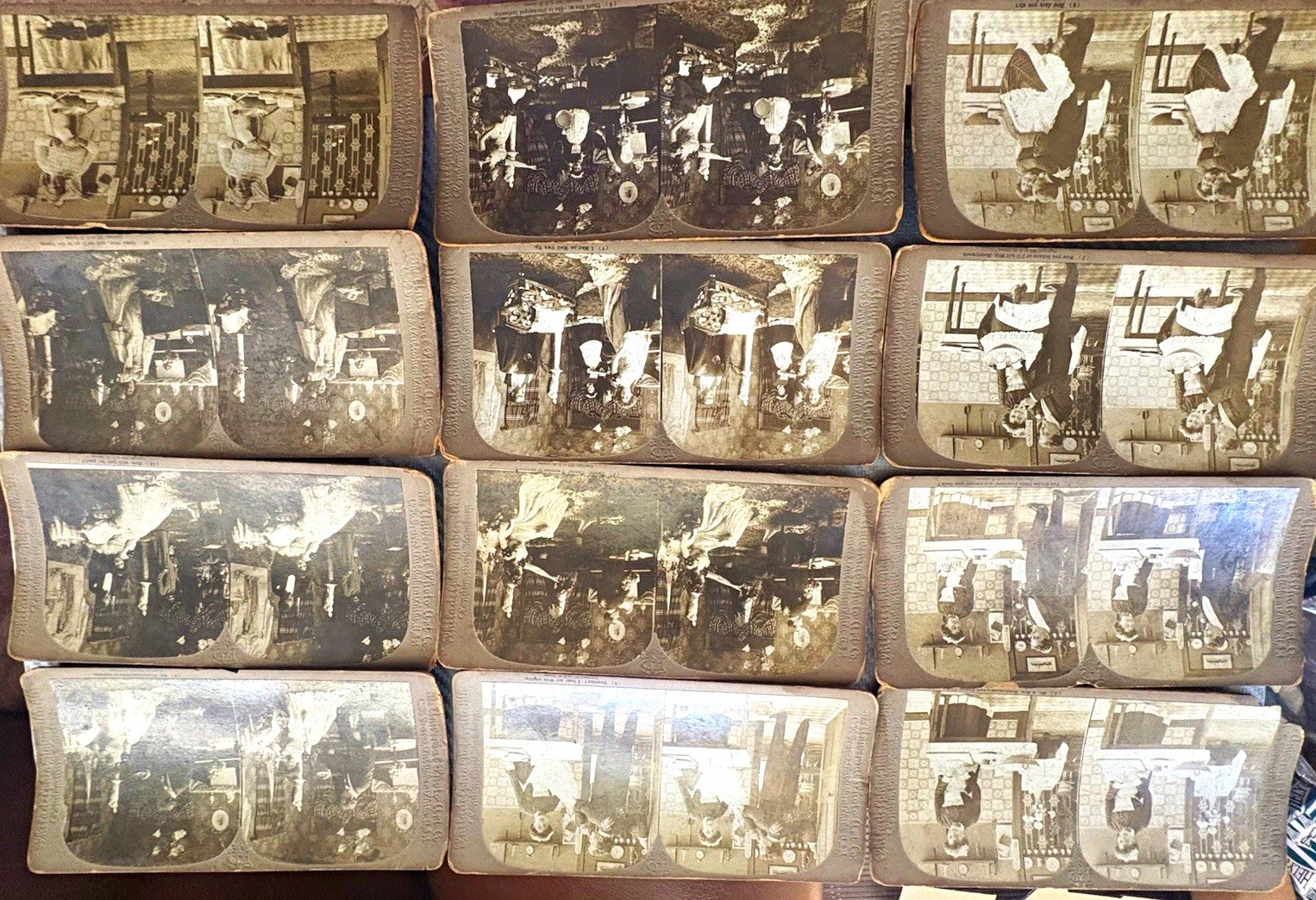 Antique Branded Stereoscope Viewer + 18 Comedic Humor Cards & 14 Travel View Lot