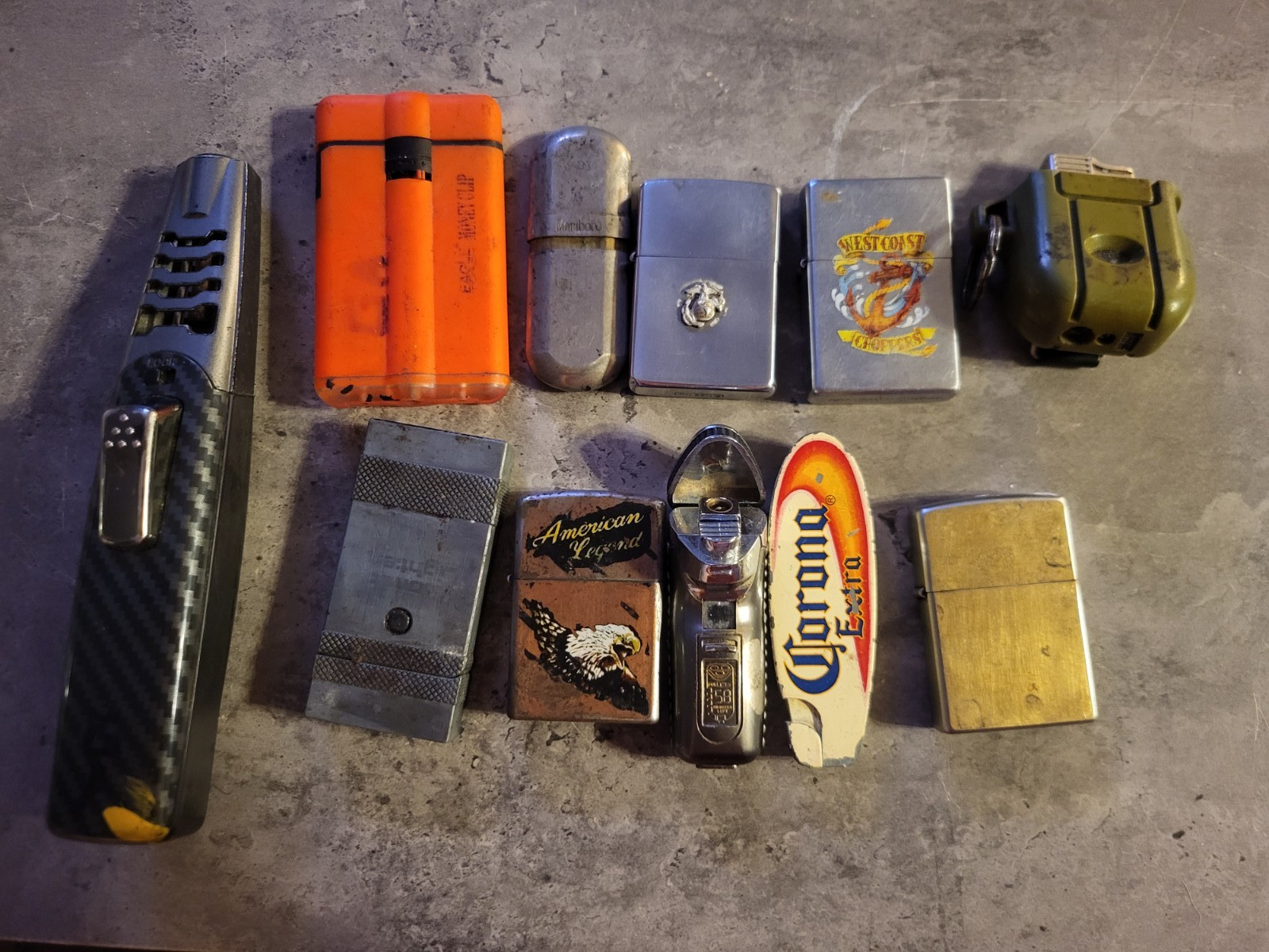 (2) Vtg Zippo's And (9) Other Vtg Lighters. Some Work And Some Don't