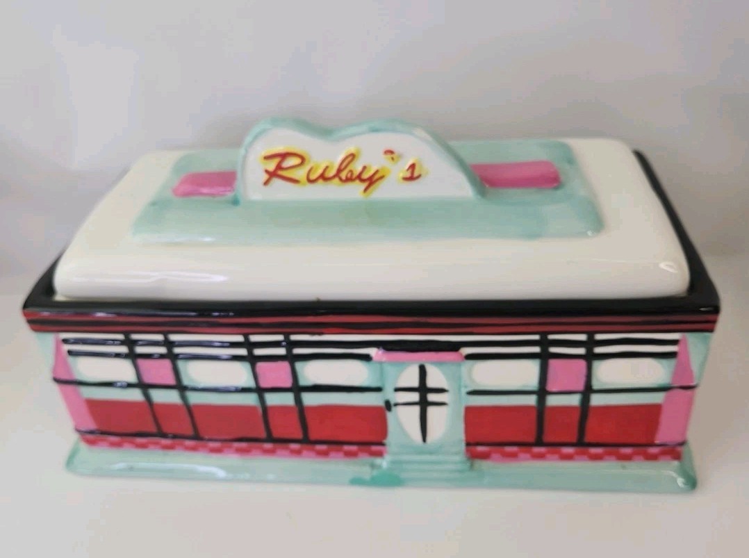 Retro Ruby's Roadside Diner W M G Cookie Jar and Matching Napkin Holder