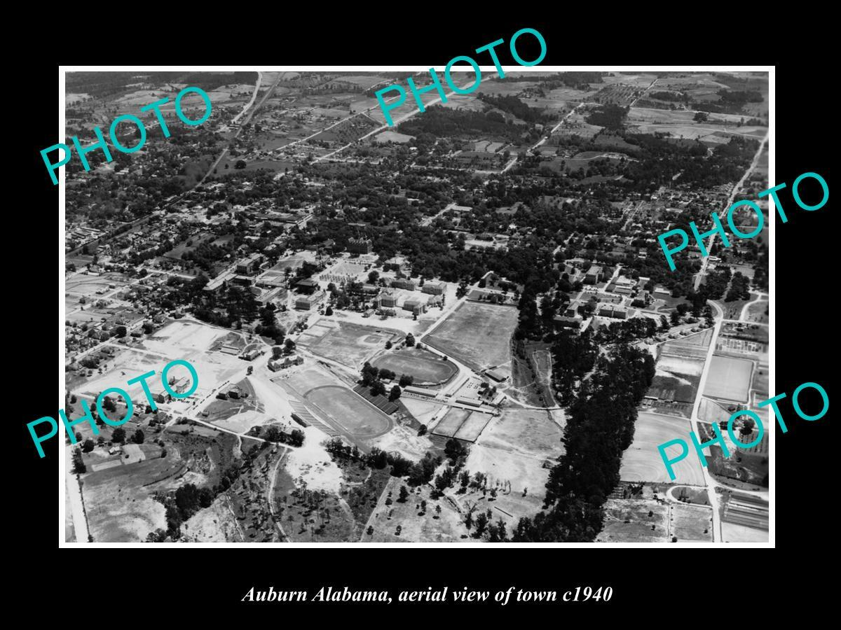 OLD POSTCARD SIZE PHOTO AUBURN ALABAMA AERIAL VIEW OF THE TOWN c1940