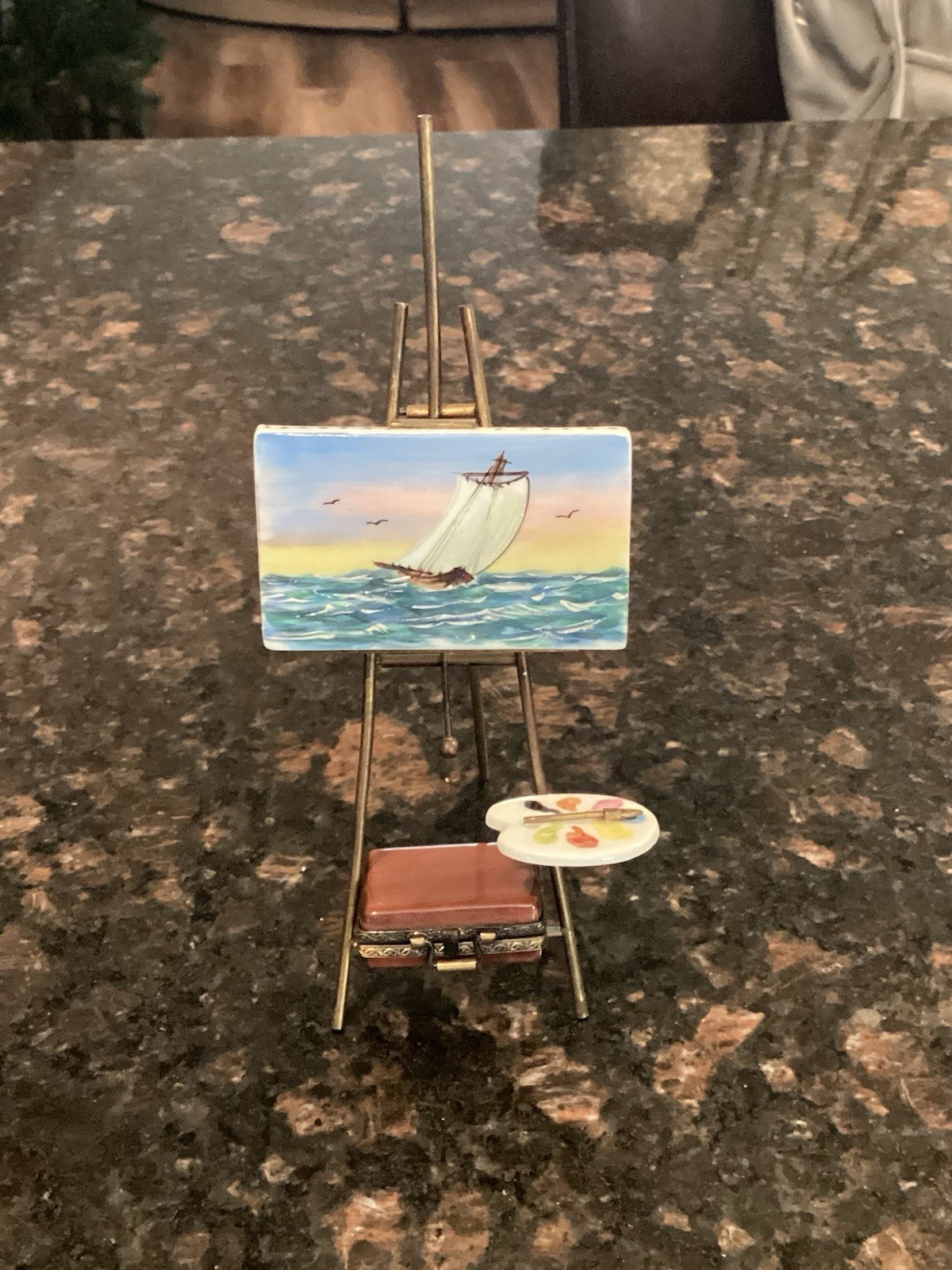 Limited Edition Limoges Easel with Painting And Hinged Suitcase
