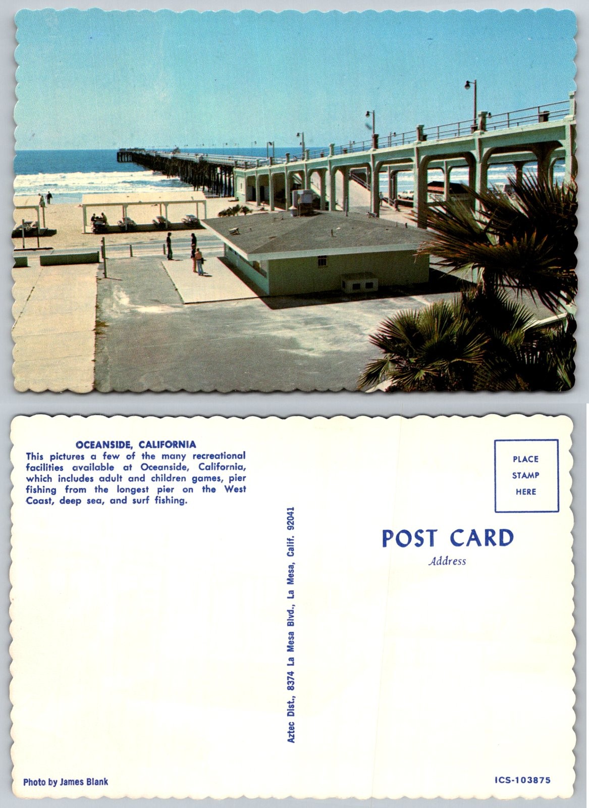 Continental Oceanside California Pier Beach Longest West Coast Aztec Postcard