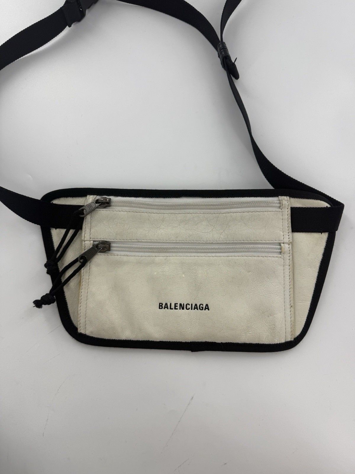 Balenciaga White Leather And Black Weekend Belt Bag