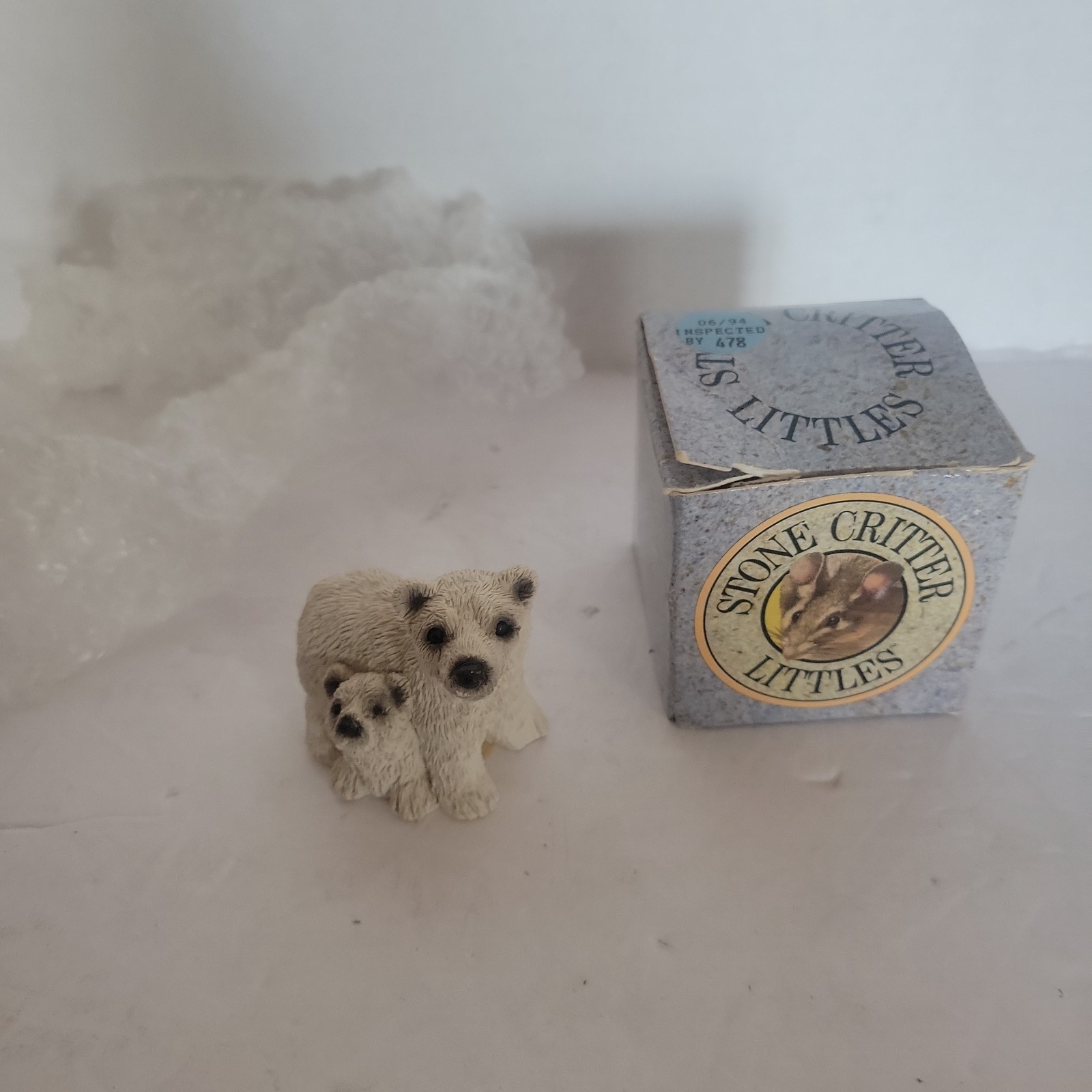 Vintage Stone Critters Littles Polar Bear With Baby SC- 136 With Box