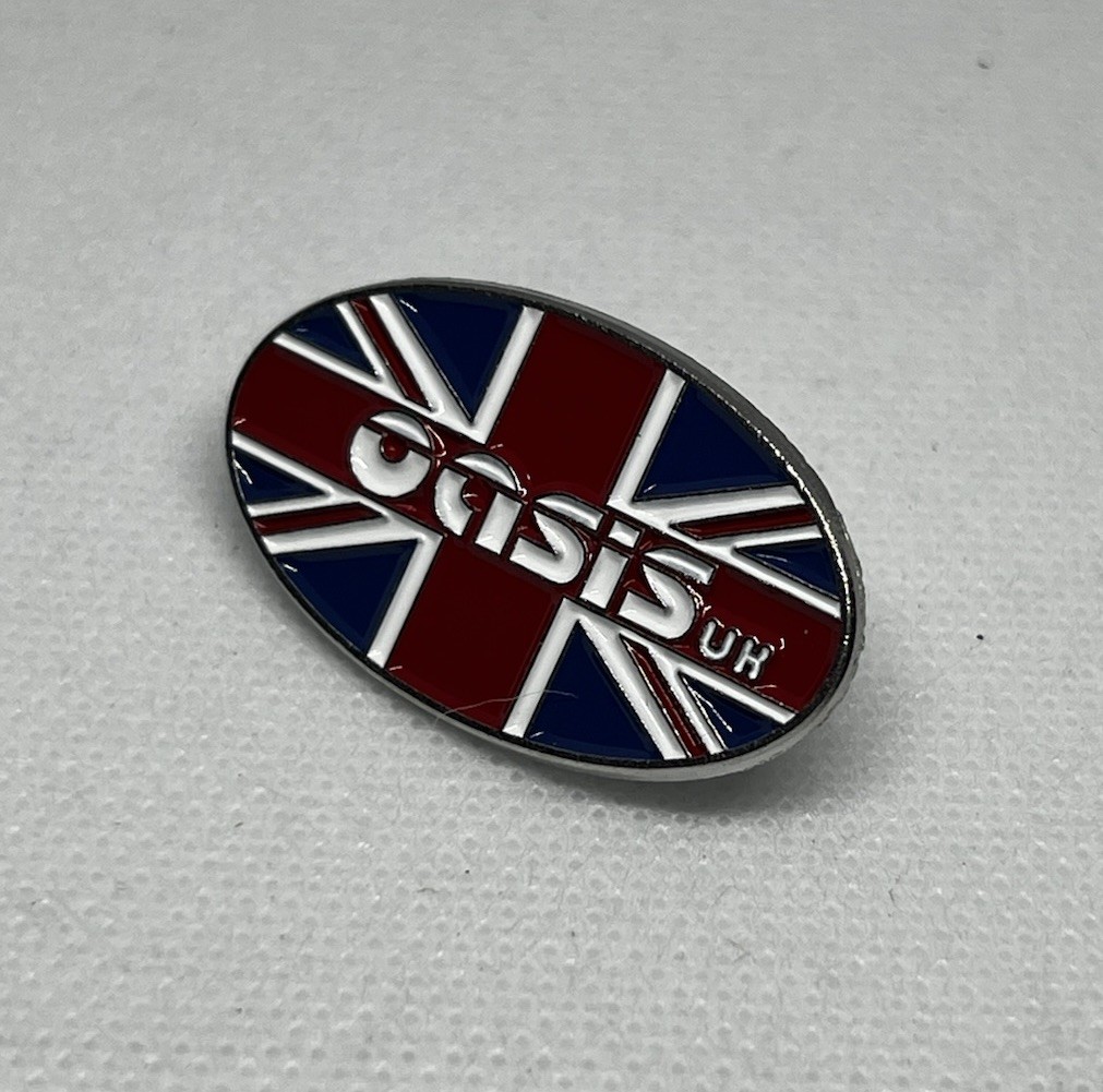 OASIS UK Oval Rock Band Metal Union Jack Hat Lapel Bag Pin
