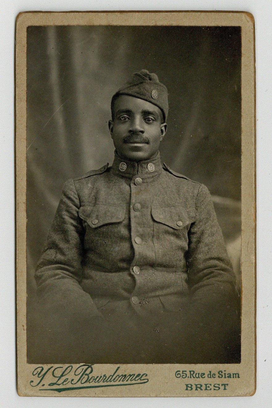 African American Buffalo Soldier 806th WWI 1918 France Black Cabinet Card J15207