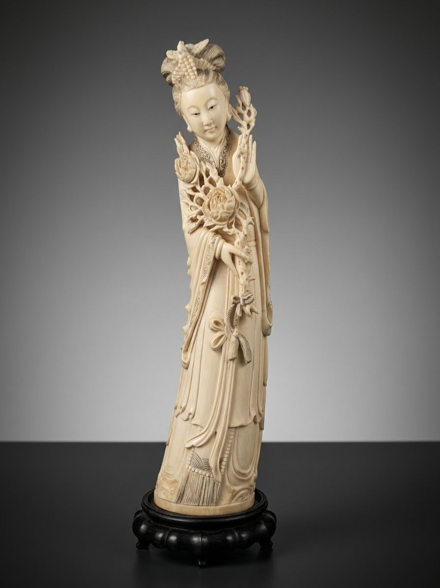 Fine Old Chinese Carved Woman Figure Statue H :13,5 INCH .