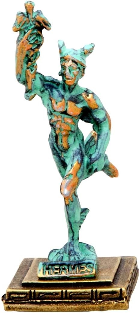 Ancient Greek God Hermes Statue Miniature Green Gold Mythology Figurine