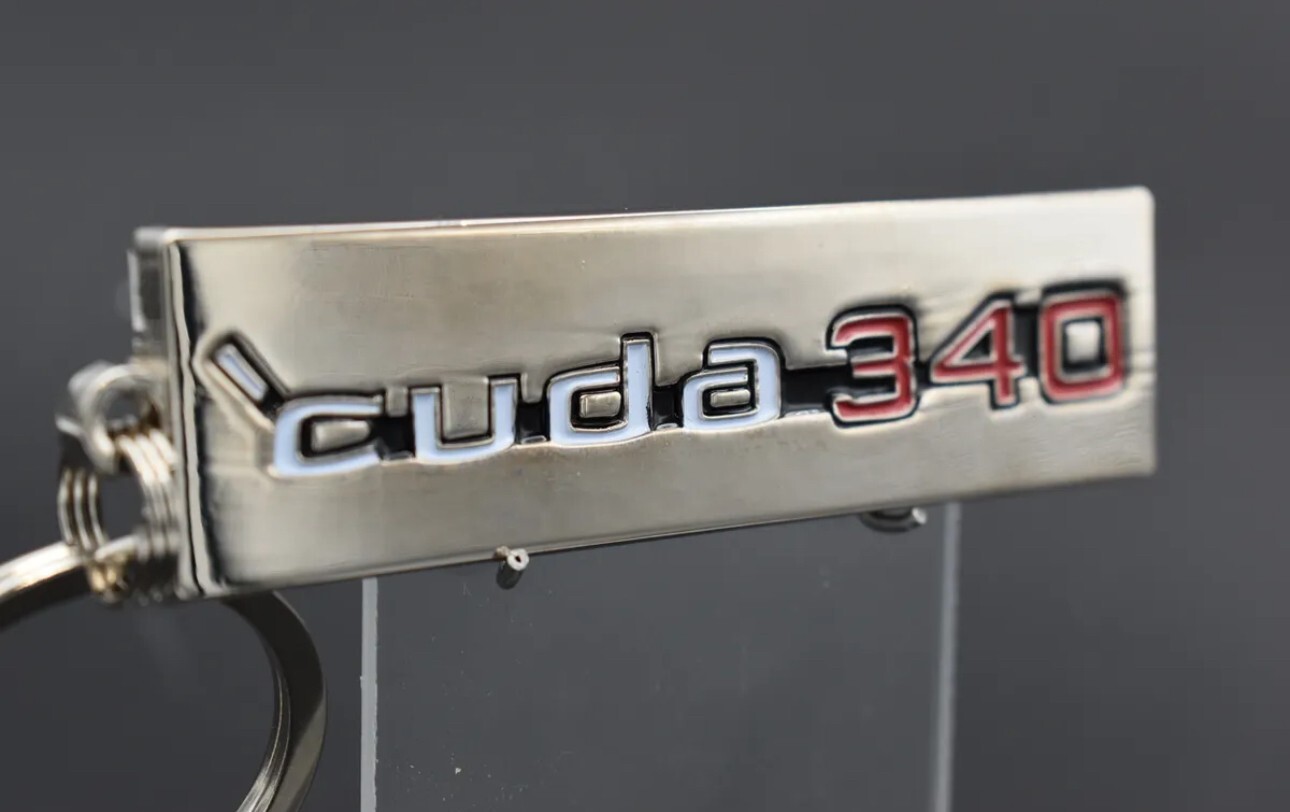 Plymouth Cuda 340 emblem keychains. Single sided, 3mm thick painted- 64