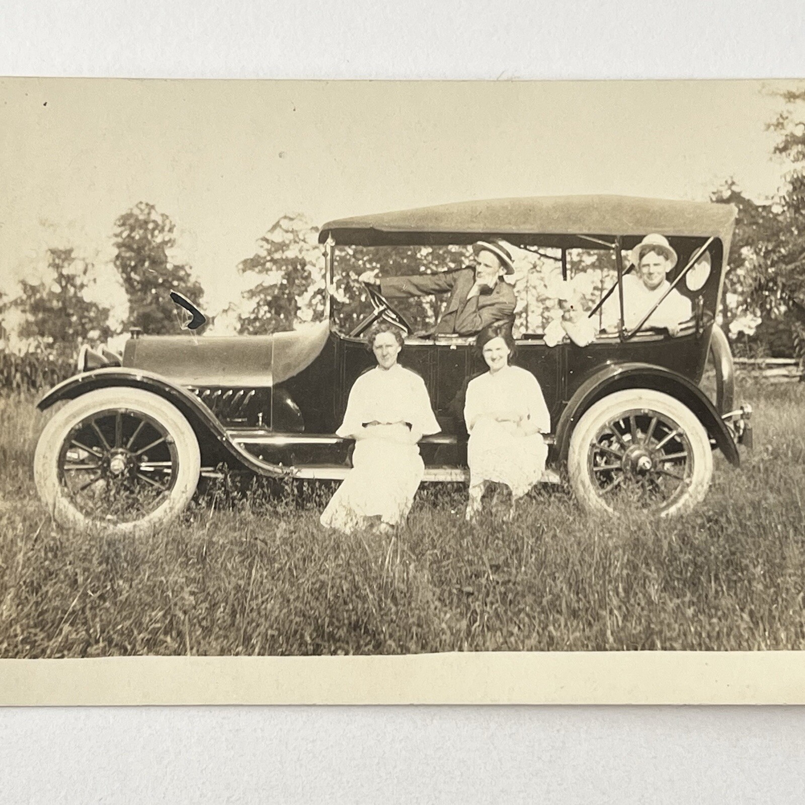 Vintage Antique RPPC Real Photograph Postcard Men Women Car Transportation