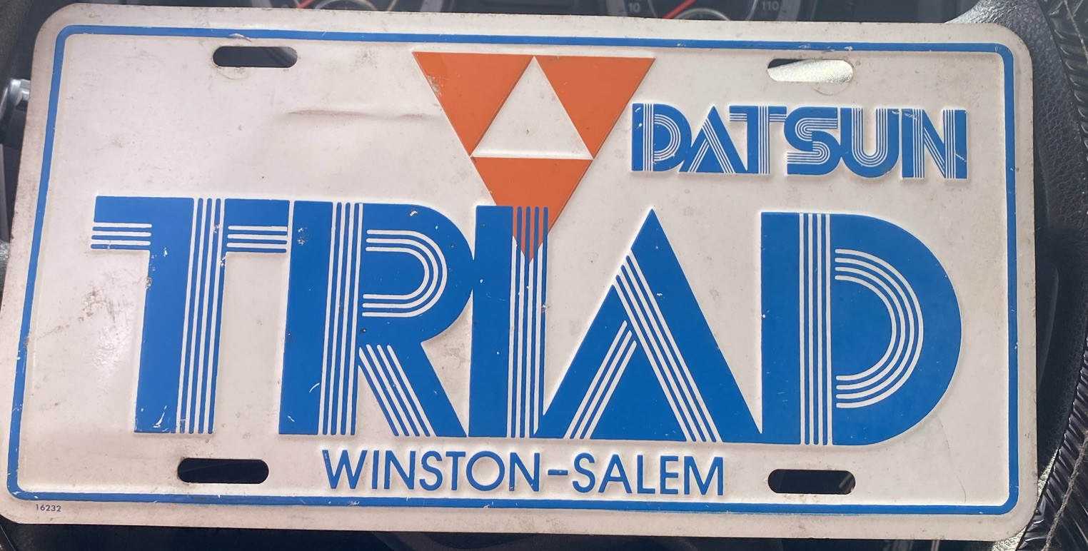Vintage 1970s Triad Datsun Winston Salem Vanity License Plate Winston Salem NC