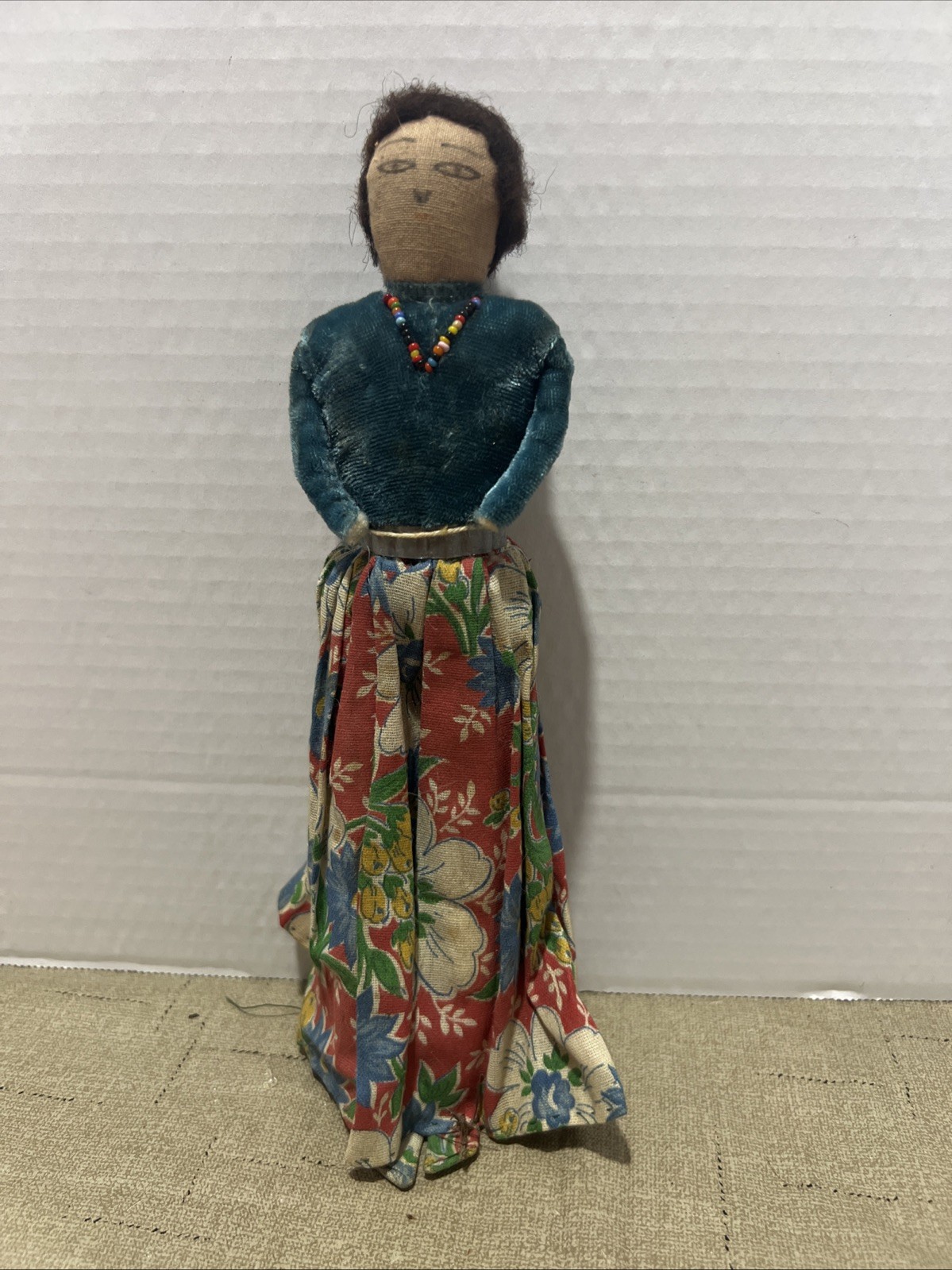 Antique Native American Indian Hand Made Cloth Woman Doll Real Hair Handmade