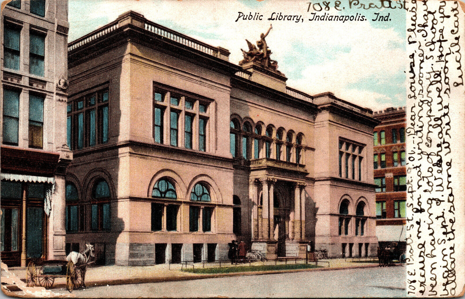 Public Library Building Indianapolis Ind Indiana postcard  pm 1906