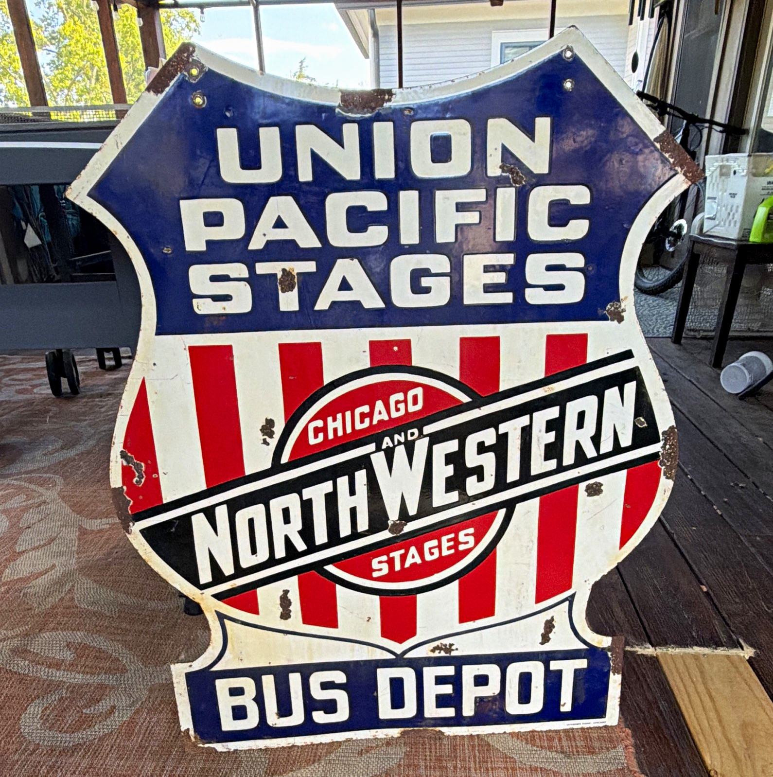Original Union Pacific Stages Chicago & North Western Stages Bus Depot Sign