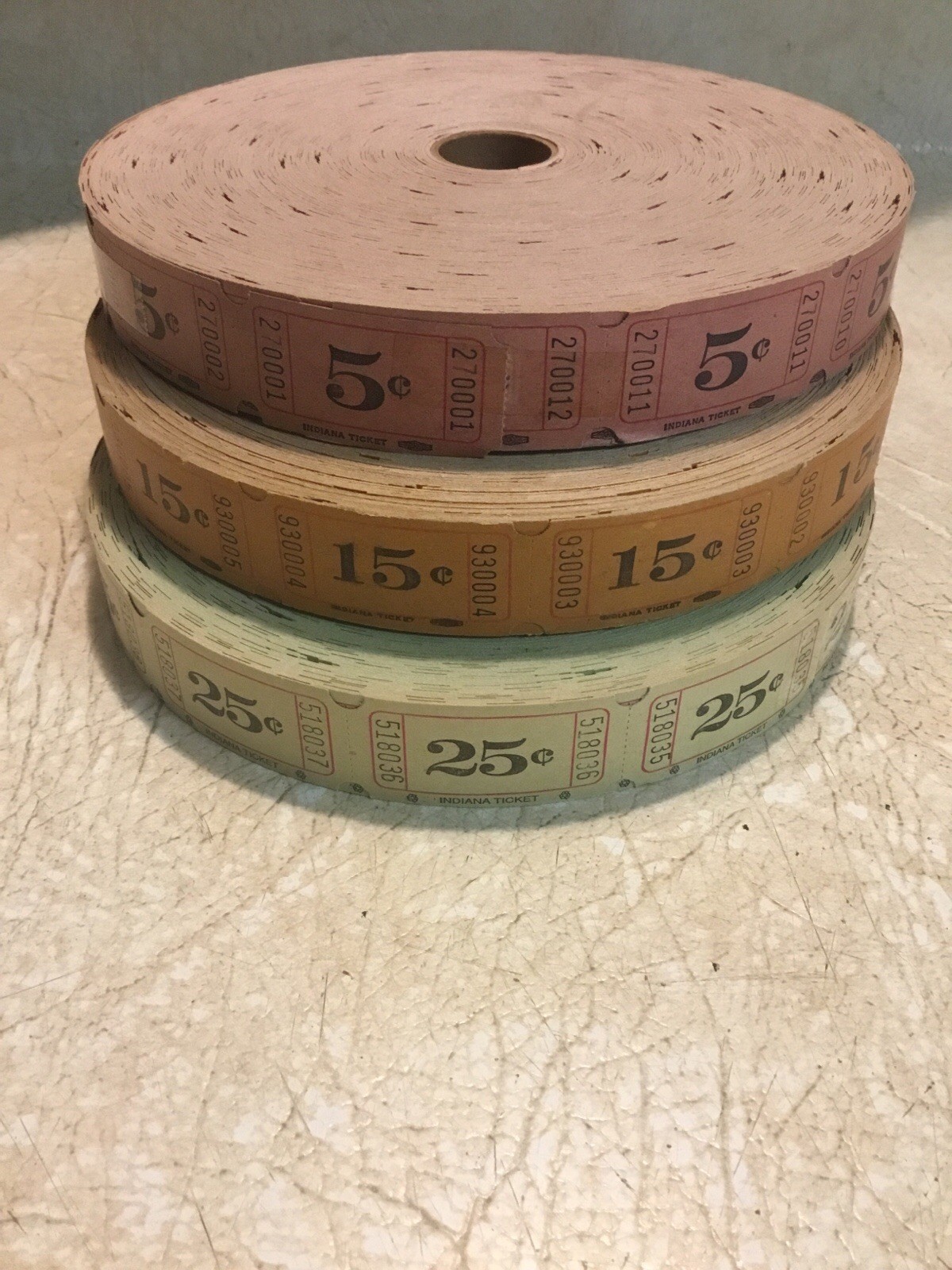 3 Vintage/antique amusement park ticket Roll 5 25 15 Cent Tickets New Lot Of 3