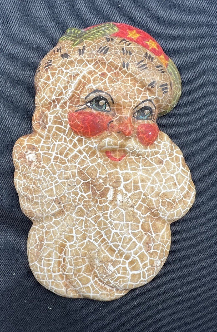 Rare 1988 Vaillancourt Folk Art Santa Face Chalkware Christmas  Signed 4”