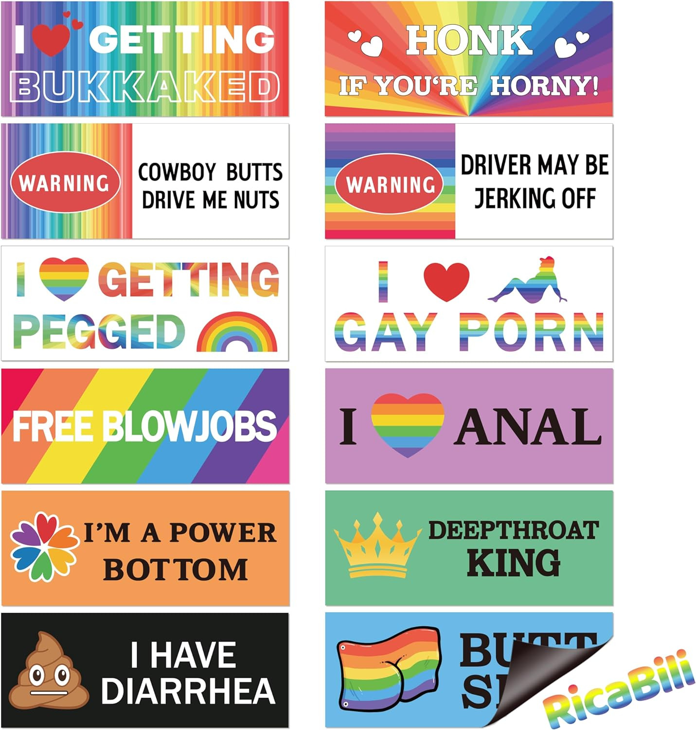 12Pcs Funny Gay LGBT Prank Bumper Stickers Magnetic Bumper Decals Funny Car Stic