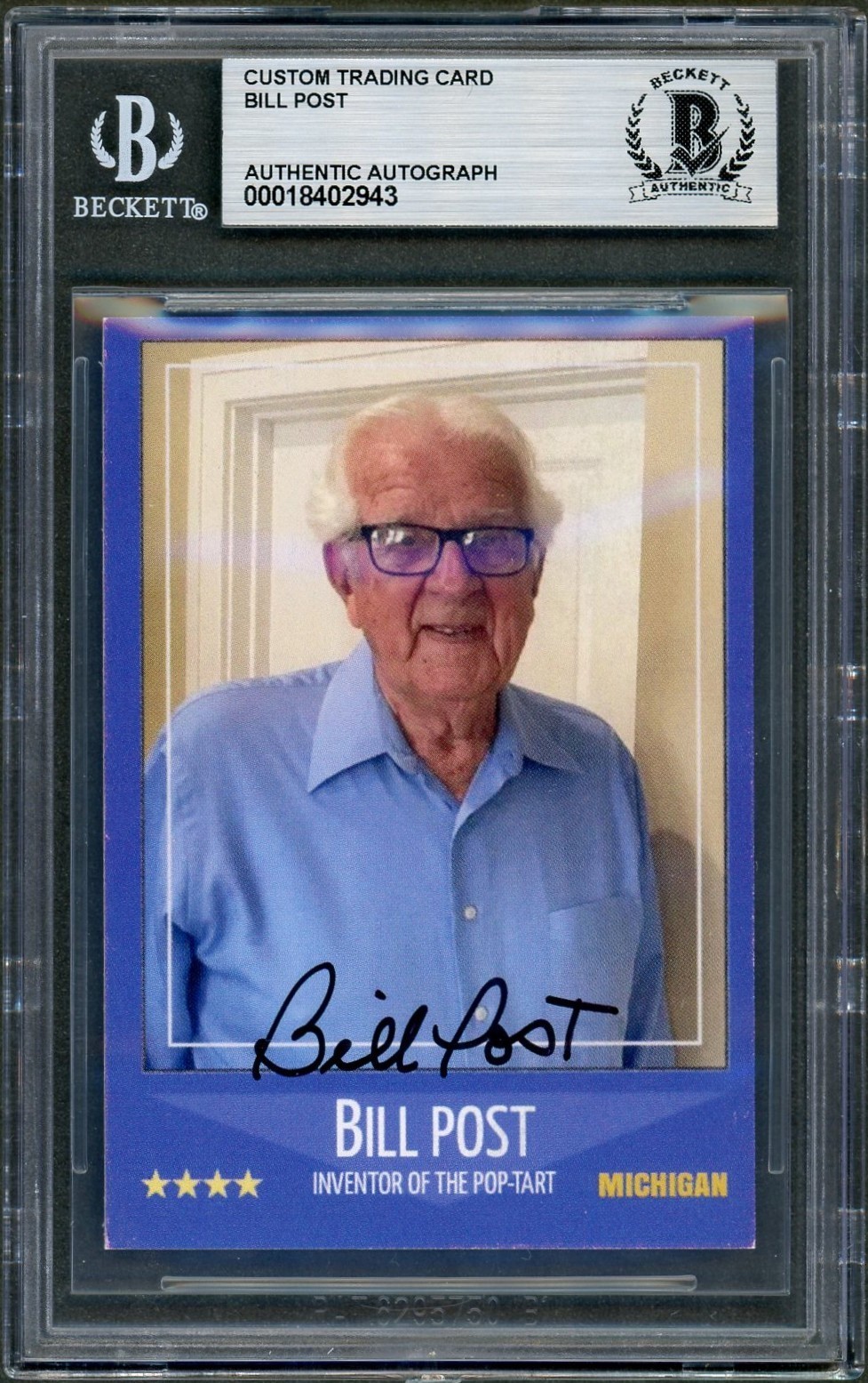 Bill Post SIGNED Custom Card Invented Pop-Tarts Kellogg\'s Dec. Auto Beckett BAS