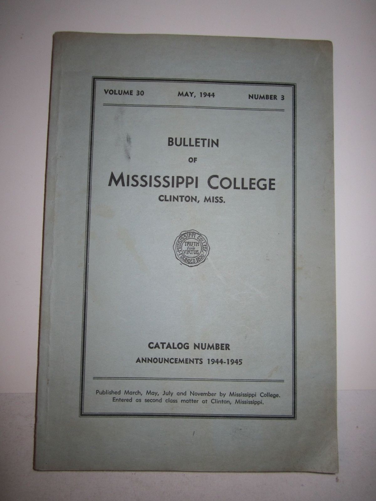 1944 MISSISSIPPI COLLEGE BULLETIN BOOKLET & NAVY PROGRAM - TUB BMA