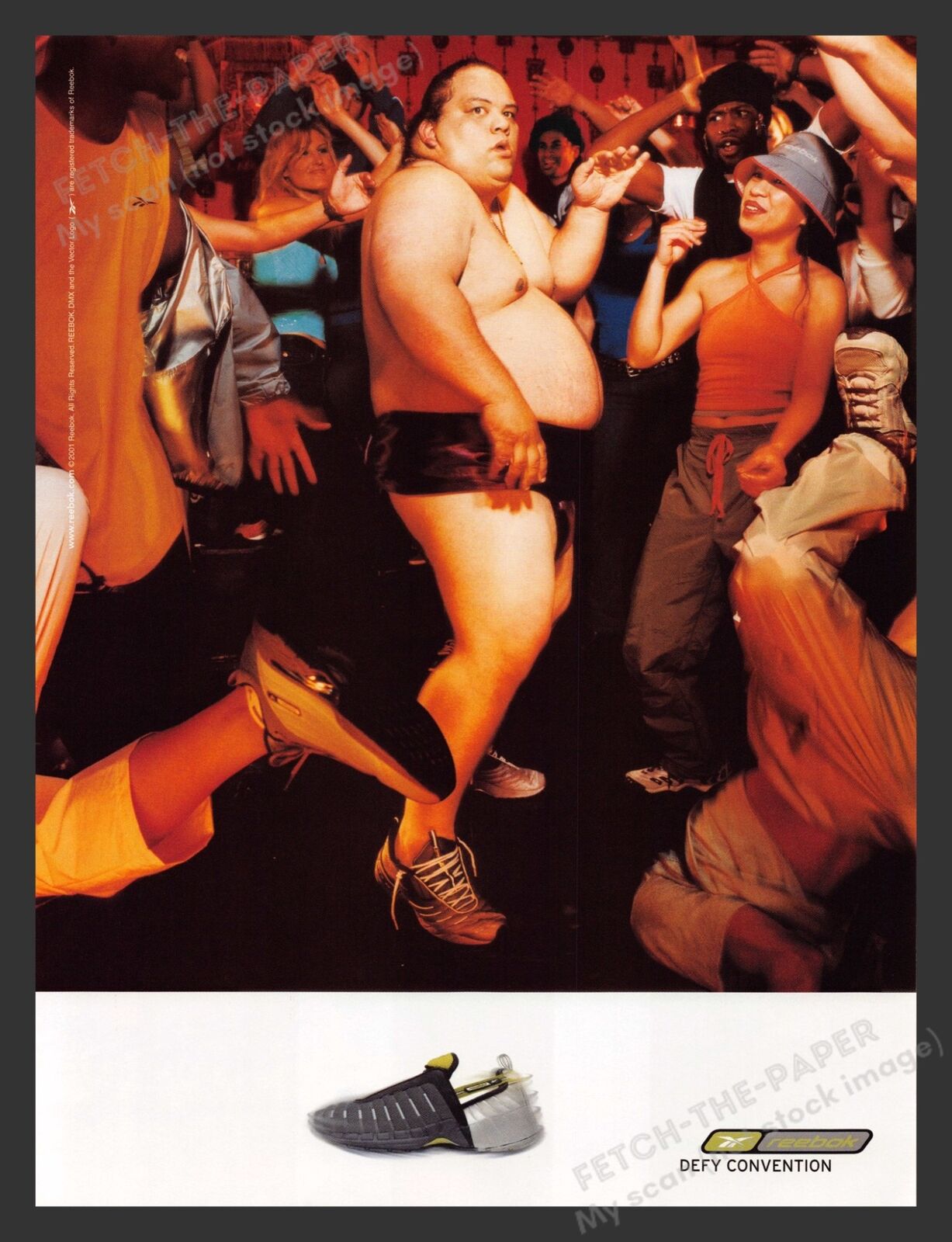 Reebok Defy Convention Sumo Wrestler Dance Party 2001 Print Advertisement Ad