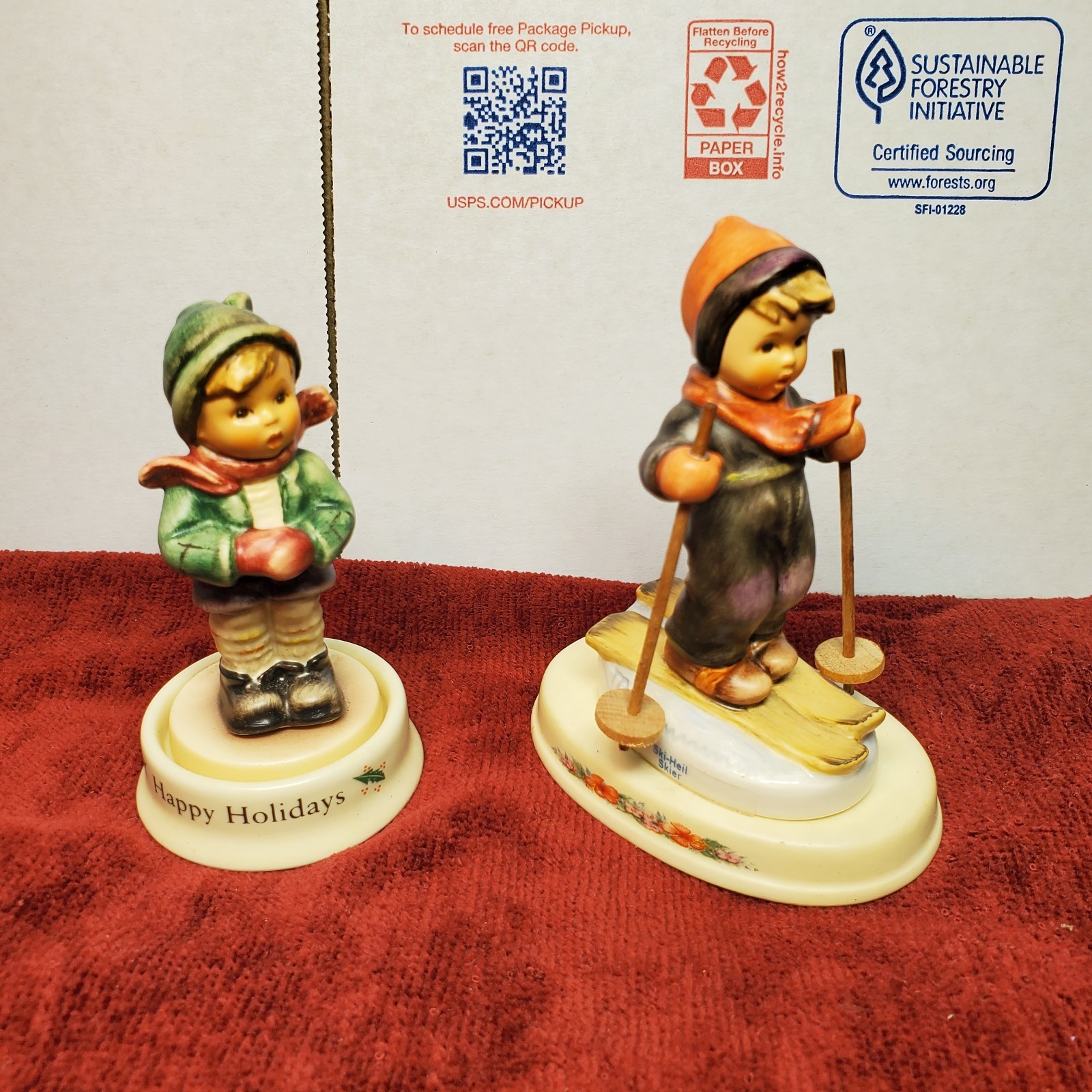 Goebel Hummel 4-Piece Winter Set: Skier & It's Cold Figurines + 2 Matching Bases
