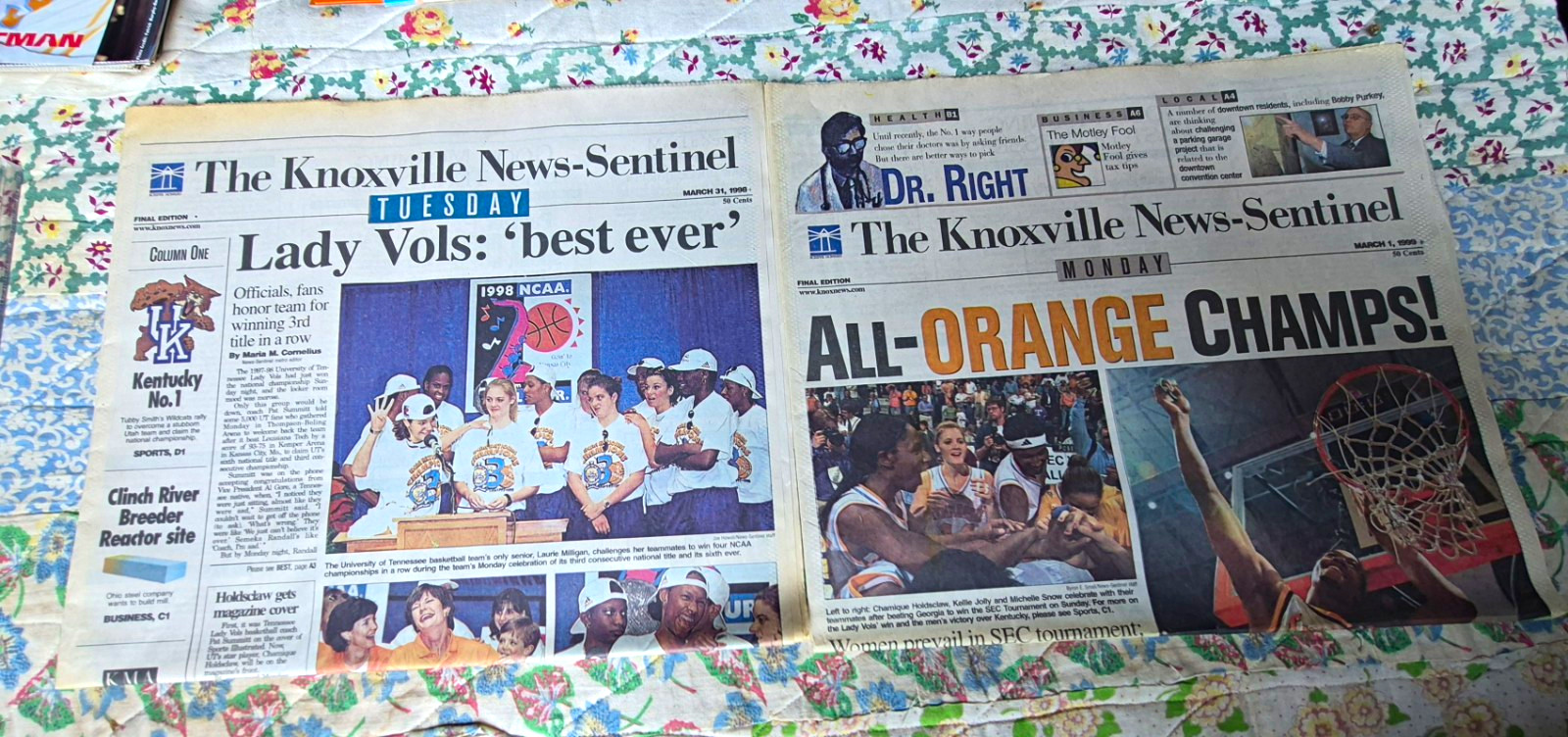 The Knoxville News-Sentinel Lady Vols Champs Front Pages, 7 Newspapers 1997-1998